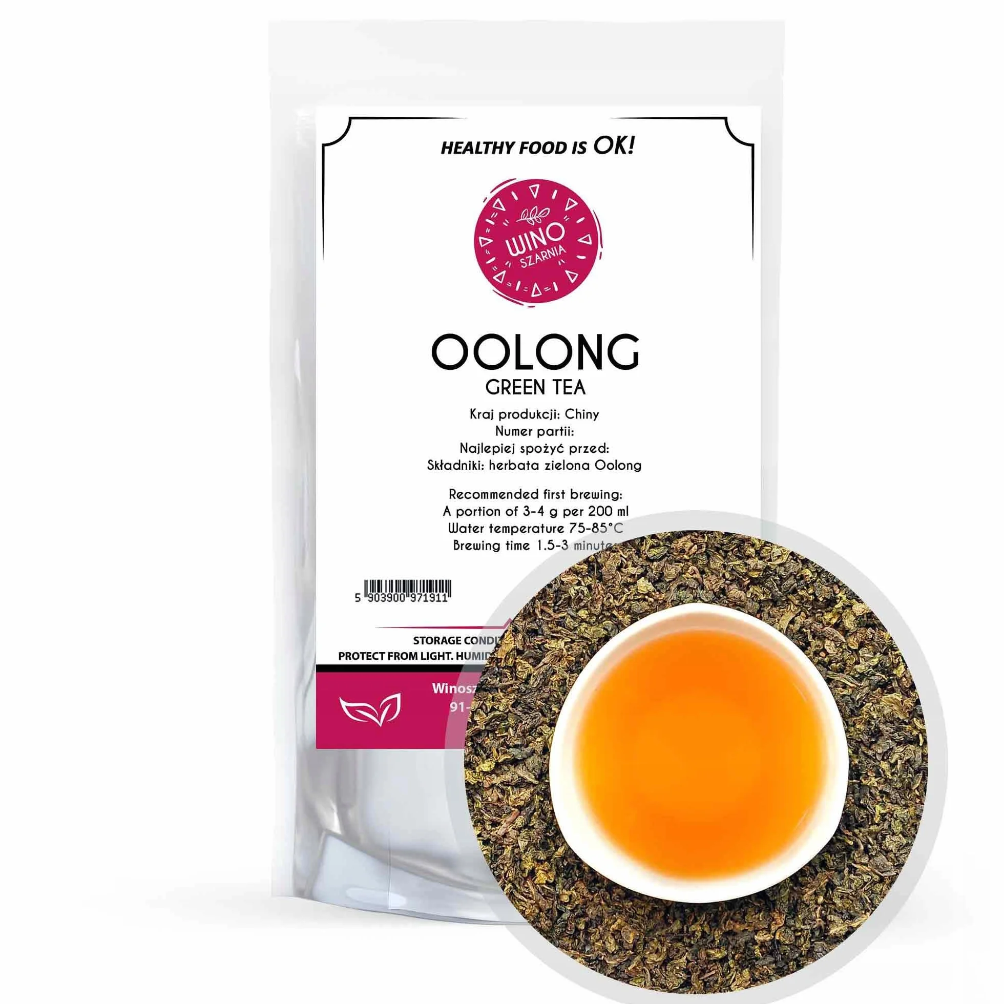 Winoszarnia Herbata Oolong 100g - Liście Zielone - Opakowanie DOYPACK z Zamknięciem Strunowym