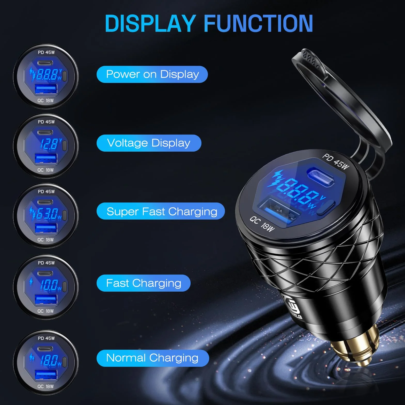 Adapter wtyczki DIN Hella USB C PD3.0 45W QC3.0 18W 12V-24V motocyklowy wodoodporny podwójny port szybkiego ładowania