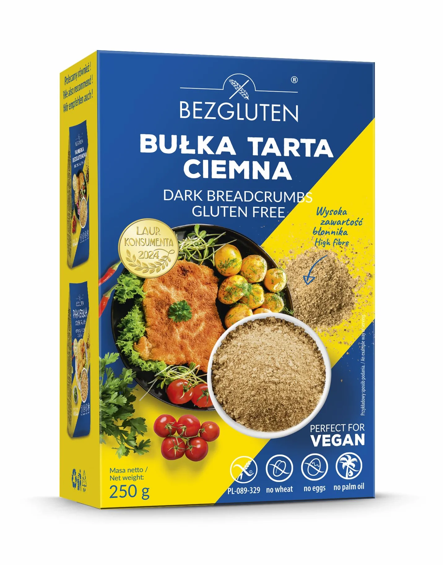 Ciemna bułka tarta, bezglutenowa, wegańska, wysoka zawartość błonnika, bez pszenicy, jajek i oleju palmowego 250 g Bezgluten