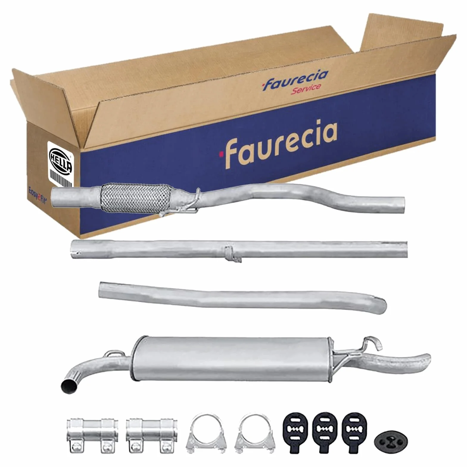 HELLA 8LD 366 029-331 Tłumik końcowy - Easy2Fit® Kit - z tyłu - trzyczęściowy - Komplet z elementami do montażu