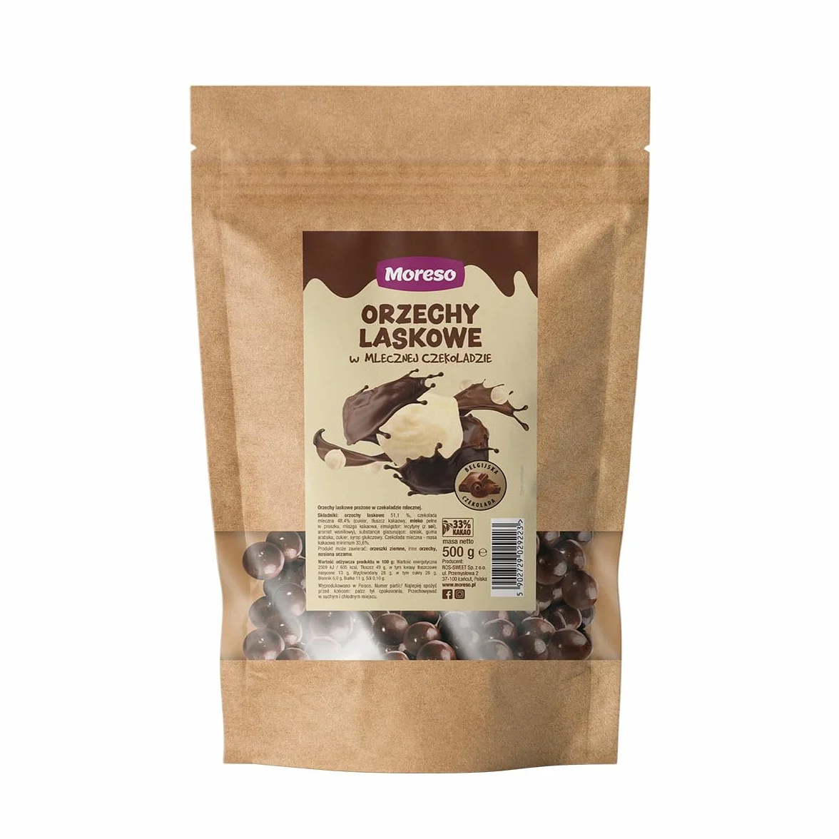 Orzechy laskowe w mlecznej czekoladzie 500g MORESO