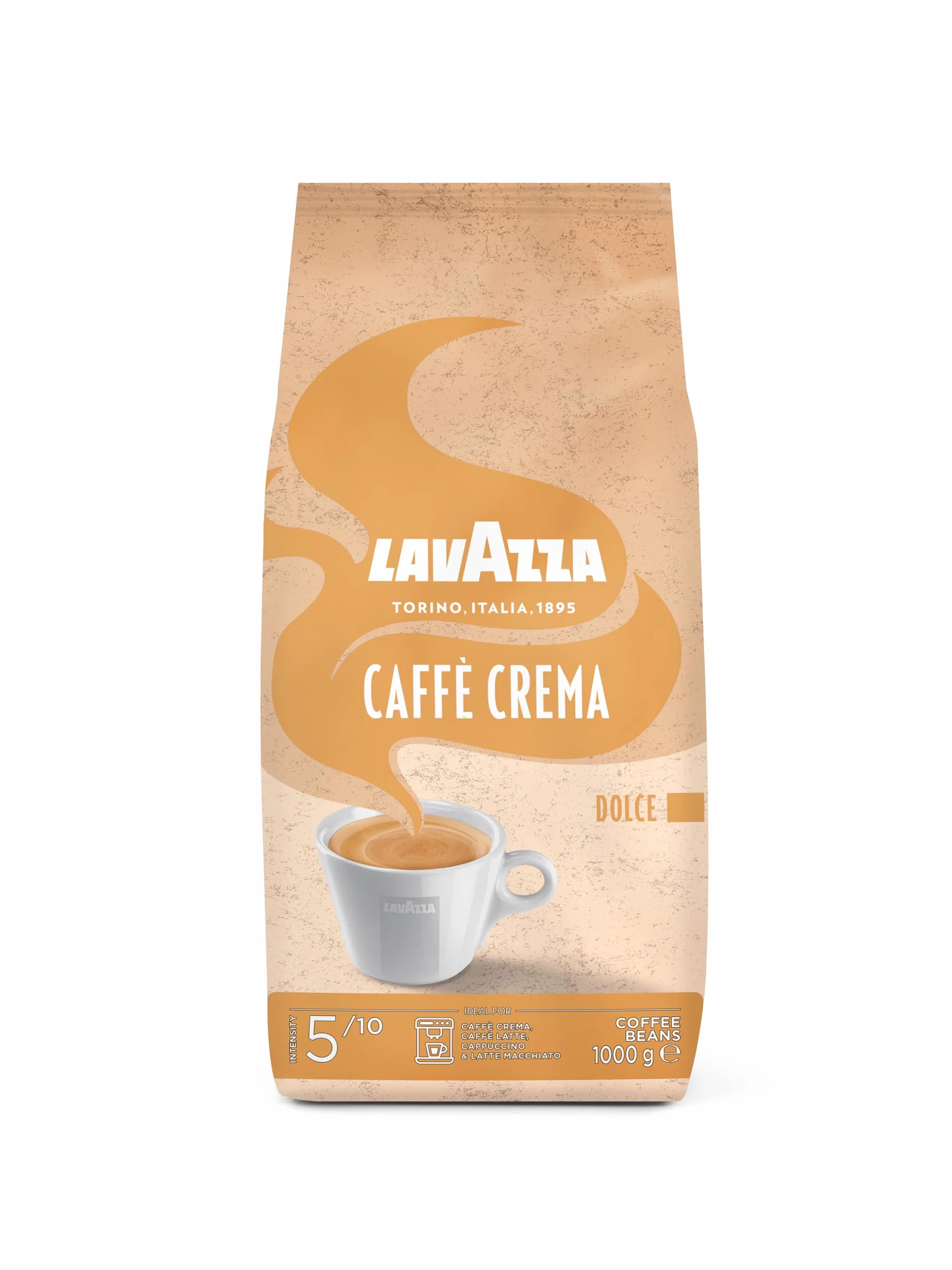 Kawa ziarnista Lavazza Crema Dolce 1kg, 80% Arabika, 20% Robusta, Średnio palona, Średnia zawartość kofeiny