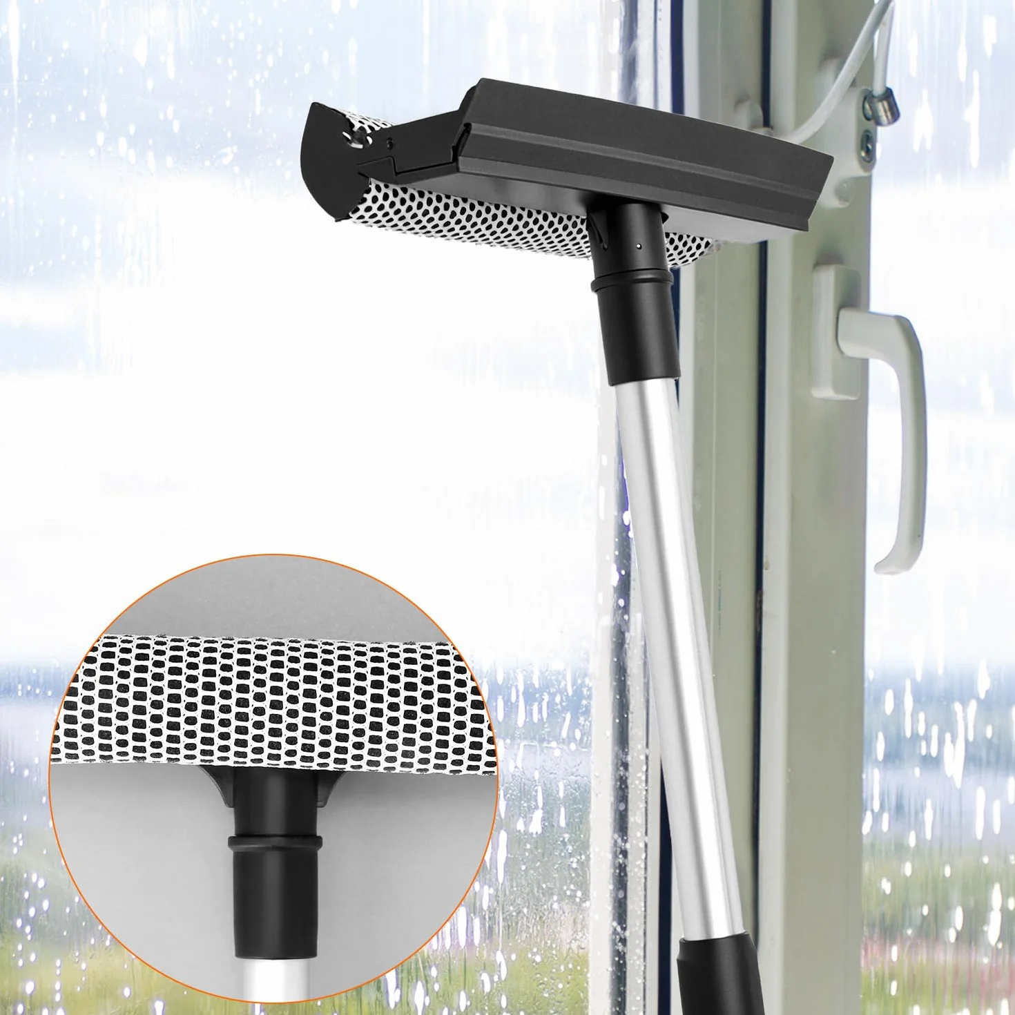 QWORK® Środek do czyszczenia szyb samochodowych, drążek teleskopowy 76 cm z gumową końcówką i gąbką
