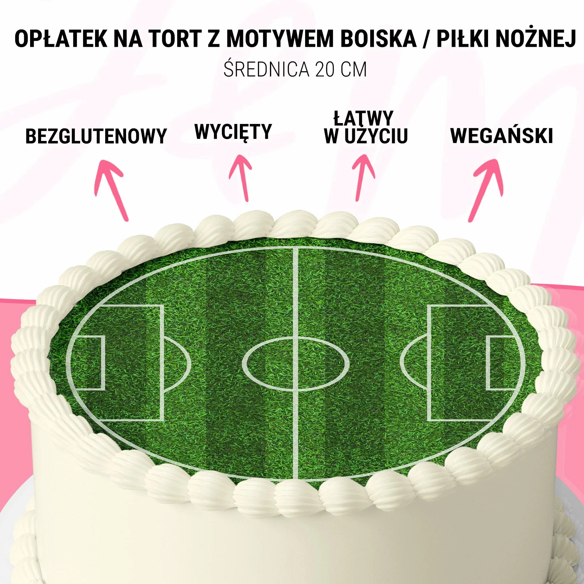 J&M DECO Opłatek na tort Boisko Piłkarskie Gamer Ø20 cm – jadalna dekoracja urodzinowa dla dzieci – topper tortowy futbol – bezglutenowy i wegański