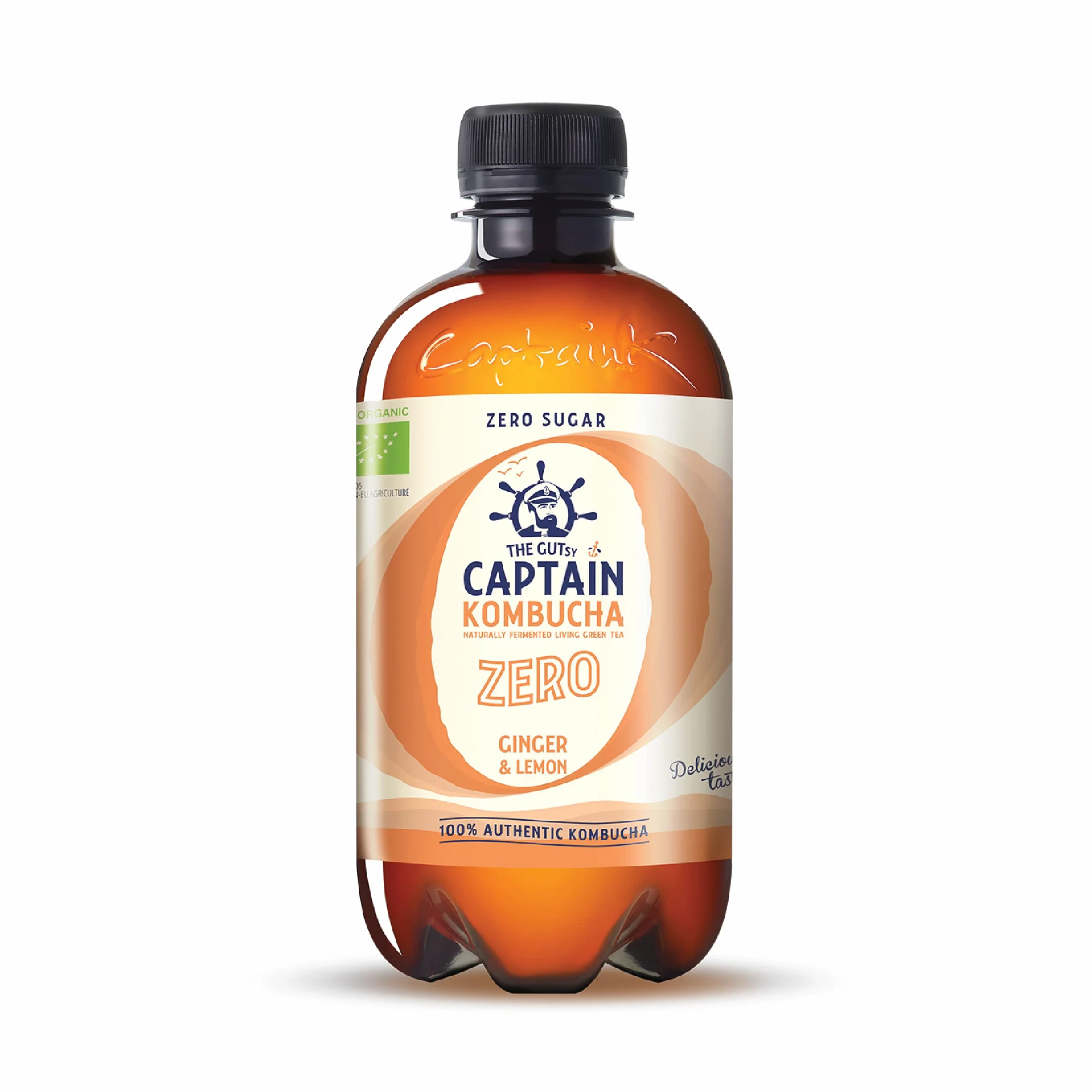 Gutsy Captain Kombucha Zero Calories, Zero Sugar - herbata kombucha, żywe kultury, bez konserwantów, niepasteryzowana, surowa i wegańska, 12 x 400 ml