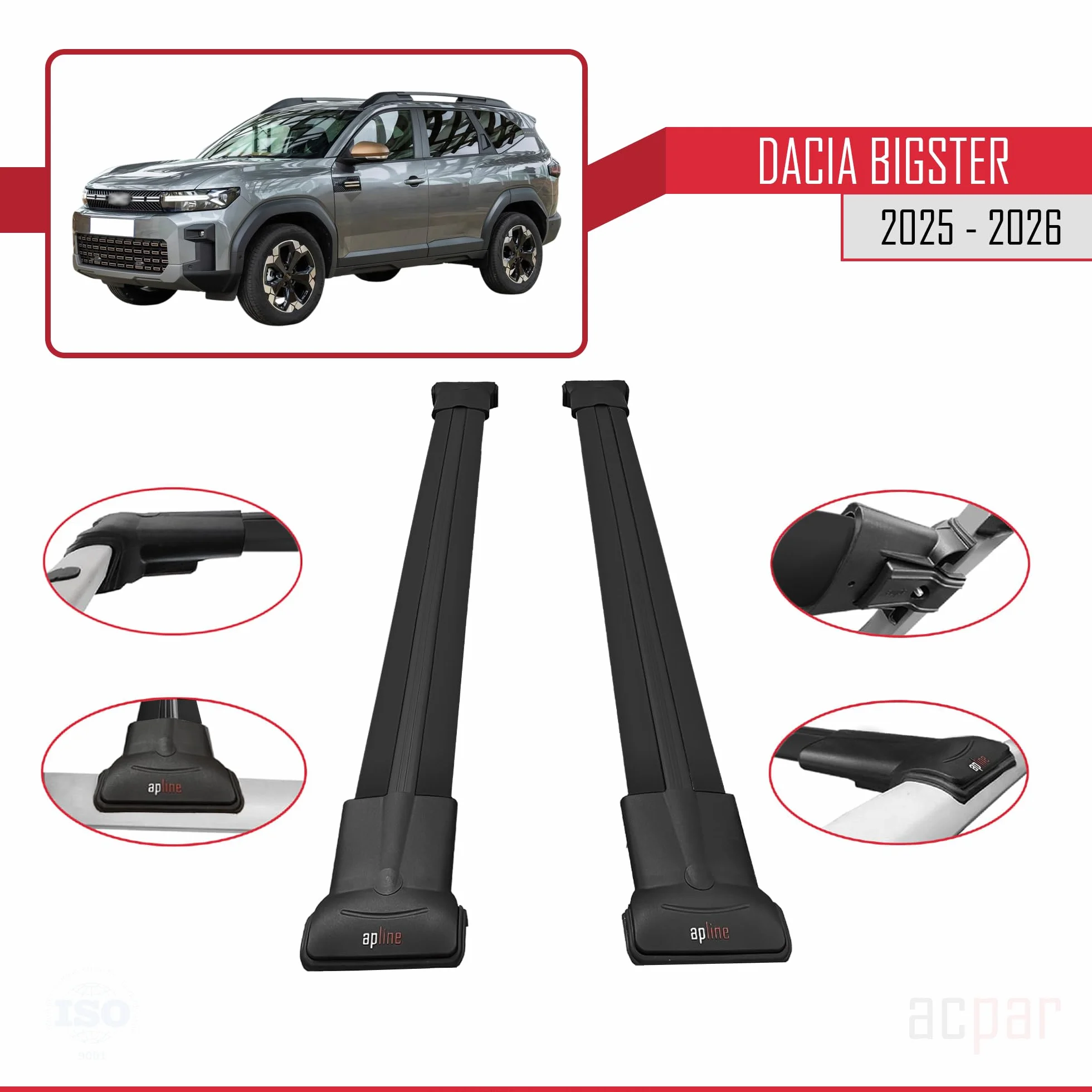 Kompatybilny z Dacia Bigster (R1310) 2025-2026 FLY Model Aluminiowe poprzeczki dachowe Czarny 2 szt.