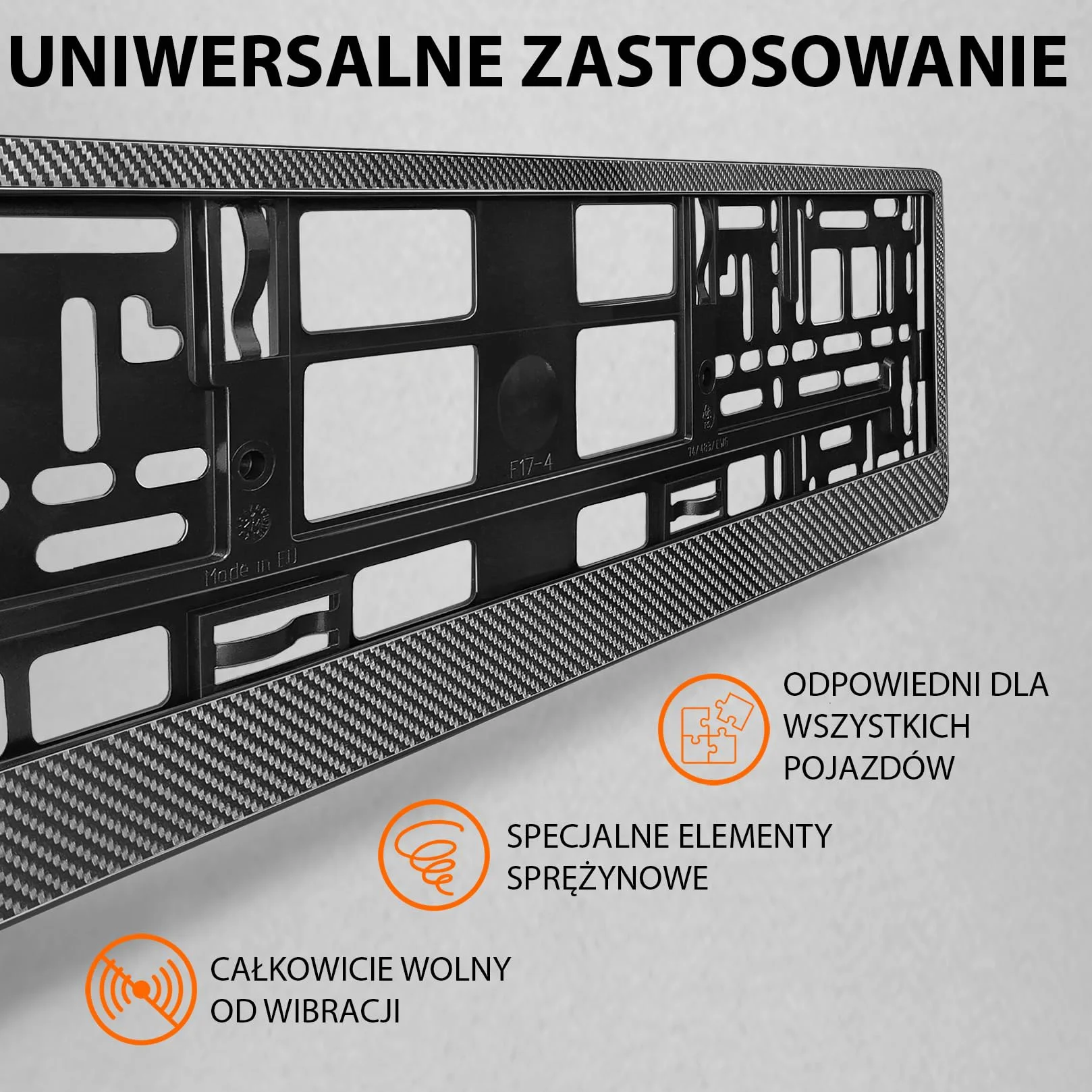 2x Uchwyt tablicy rejestracyjnej - trwały i bezpieczny - 8 śrub - carbon look - 520x110 mm - Ramka do tablic rejestracyjnych - pasuje do każdego samochodu - dla polskich tablic PL - uniwersalny