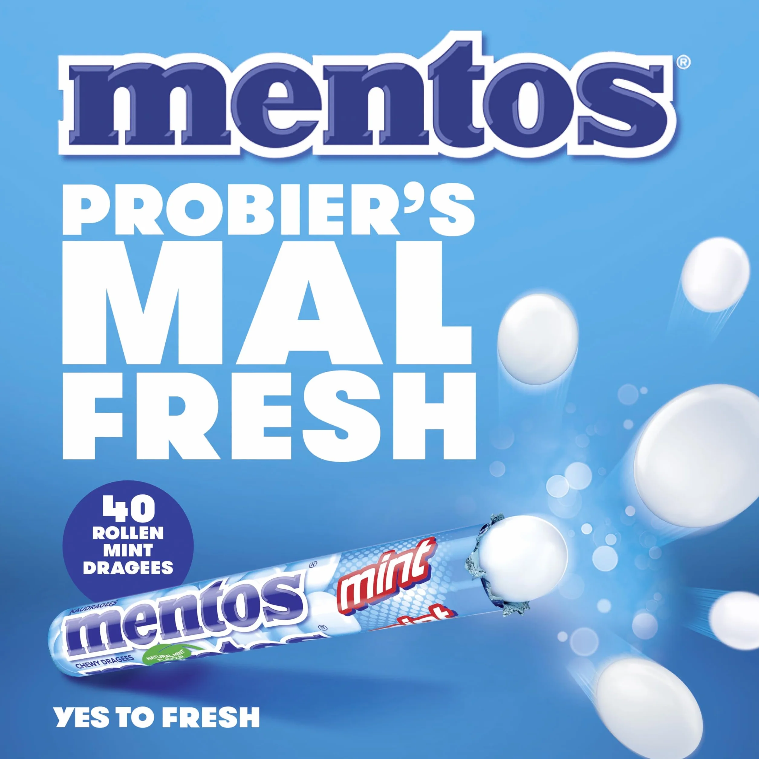 Mentos Miętowe cukierki do żucia, drażetki o smaku mięty pieprzowej dla świeżego oddechu, opakowanie zbiorcze, opakowanie na cukierki, wyświetlacz sprzedaży (40 rolek), wegańskie
