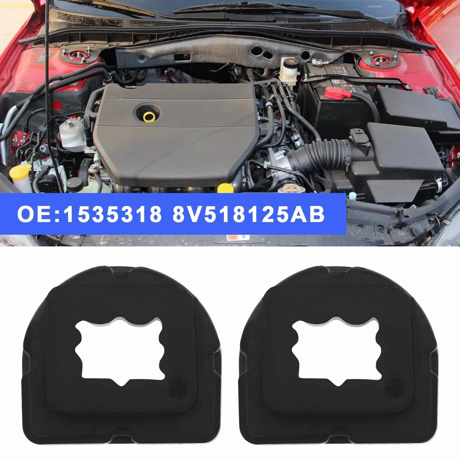 OTOTEC Wymienna tuleja montażowa chłodnicy 1535318 8V518125AB kompatybilna z poduszkami do zbiornika na wodę Ford, uszczelka poduszki chłodnicy, czarna, 2 szt