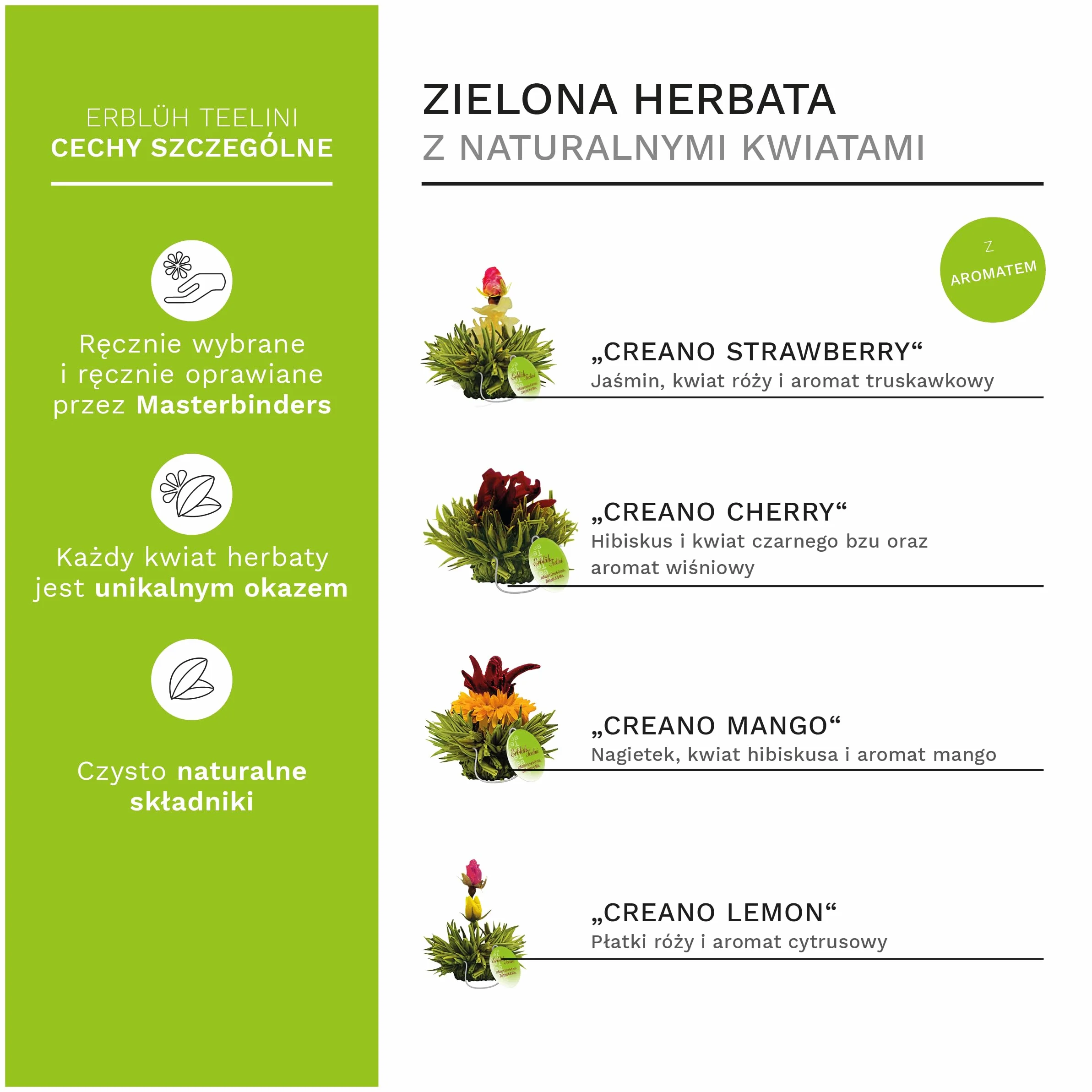 Creano 6 kwiatów herbaty pudełko prezentowe zielona herbata w eleganckim pudełku magnetycznym ze srebrnym tłoczeniem – 4 różne rodzaje
