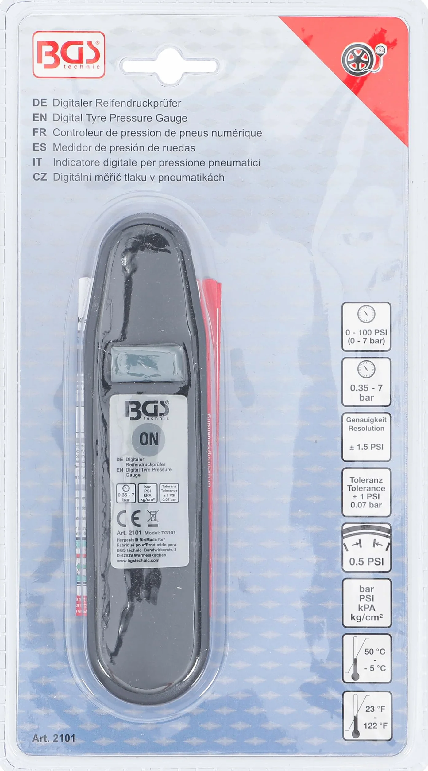 BGS 2101 | Cyfrowy miernik ciśnienia w oponach