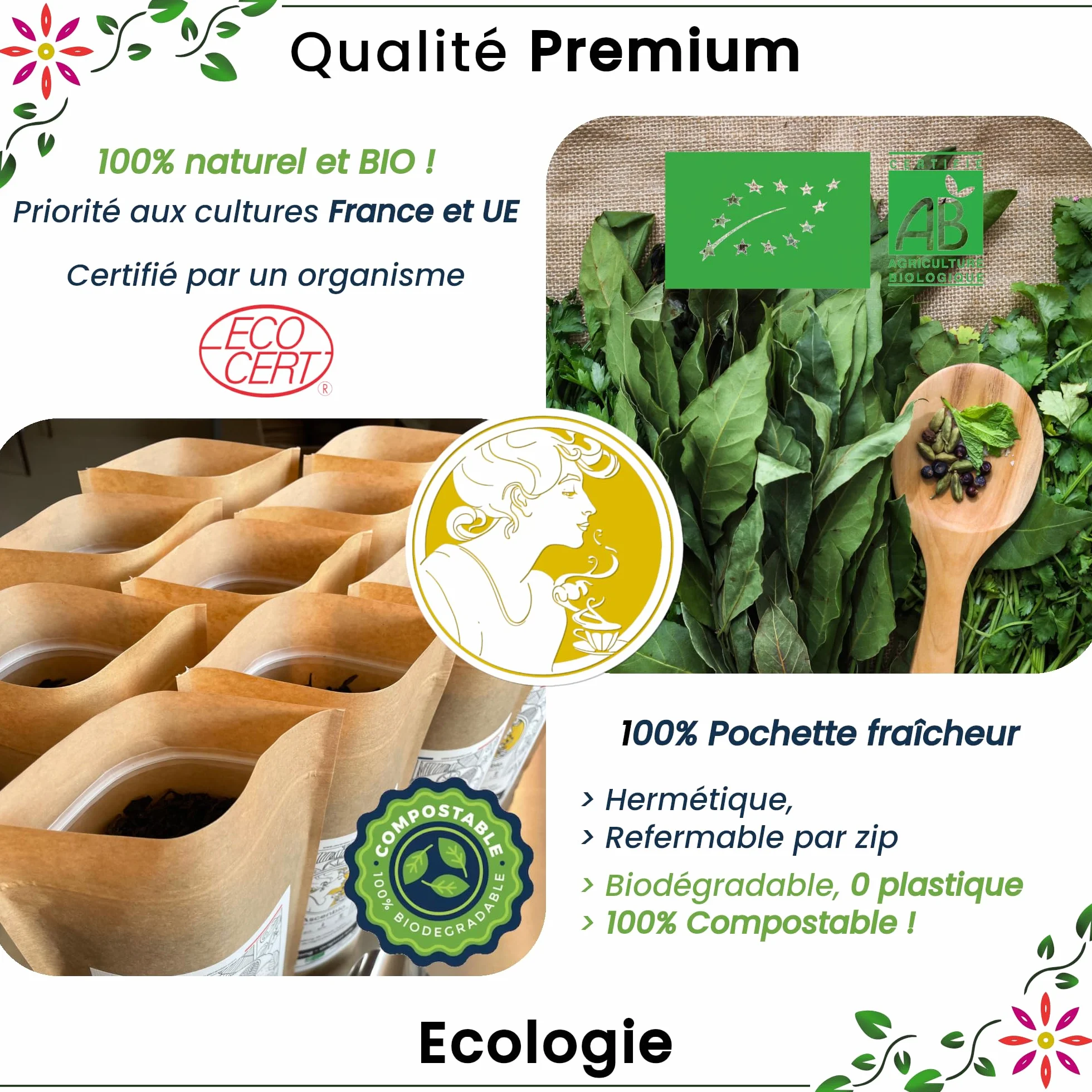 Ascenbio Oryginalna organiczna herbata Oolong: niebieska herbata smoka, półoksydowana 180g ✿ Przygotowana i pakowana we Francji ✿ Opakowanie biodegradowalne