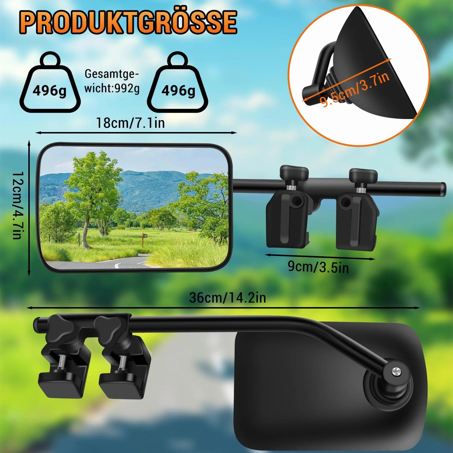 semai Lusterko do przyczep kempingowych Lusterko samochodowe Dodatkowe lusterko zewnętrzne Lusterko zewnętrzne do przyczep kempingowych 360° Regulowane Lusterko do samochodów kempingowych i