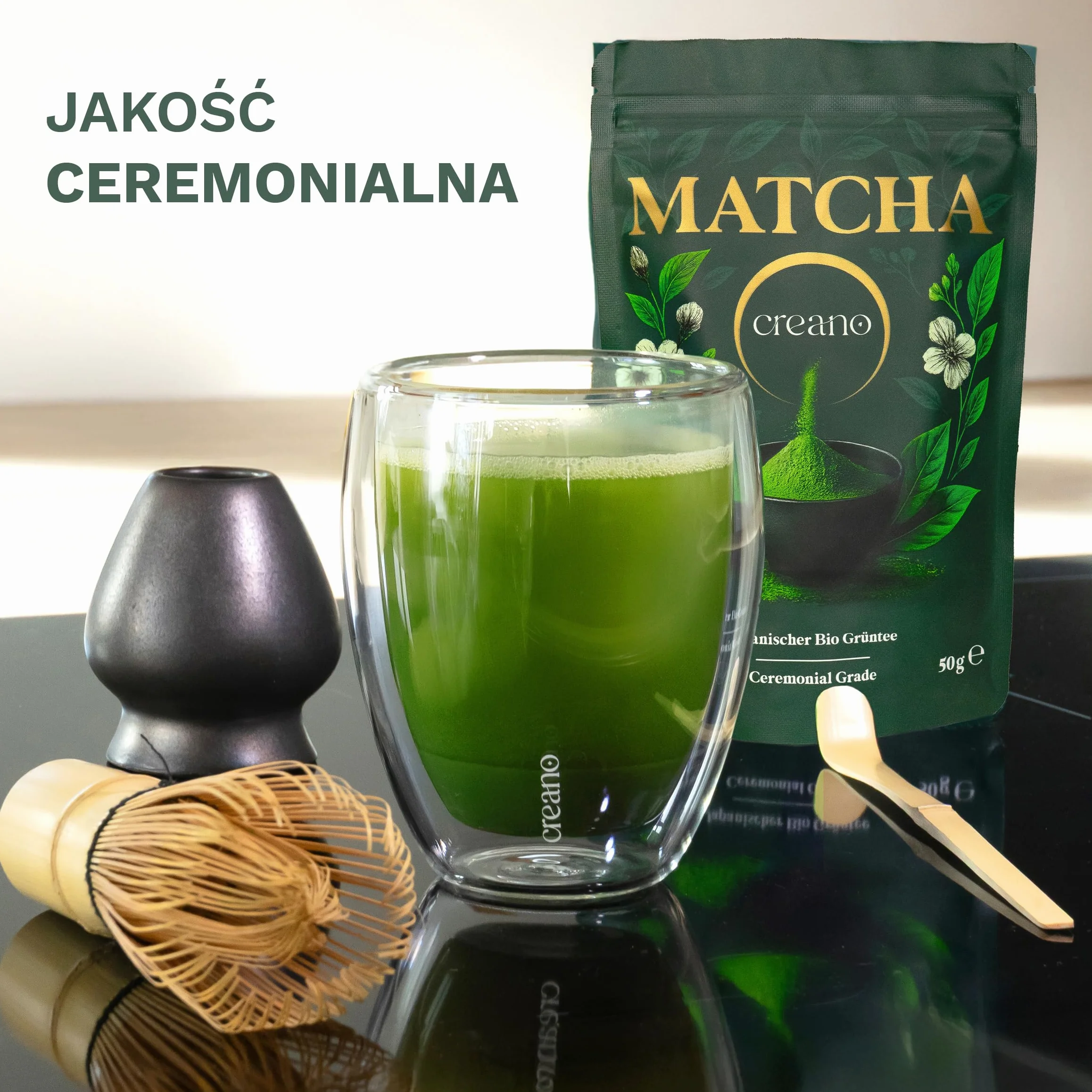 Ceremonialna herbata Creano Organic Matcha 50g z Japonii Aichi Kioto Shizuoka Kagoshima