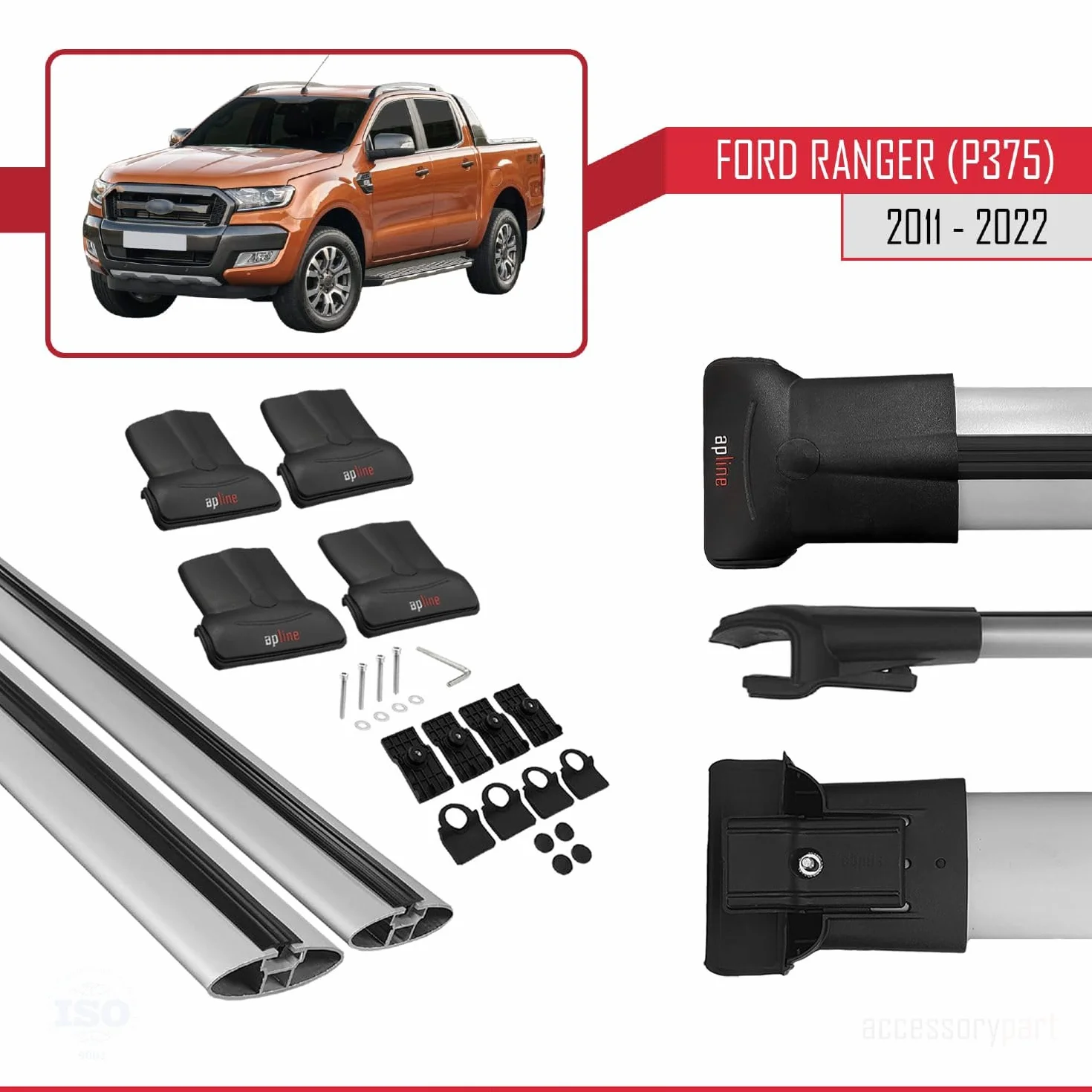 Kompatybilny z Ford Ranger 2011-2022 Bagażnik dachowy Górny Bagażnik Samochodowy Model FLY SZARY