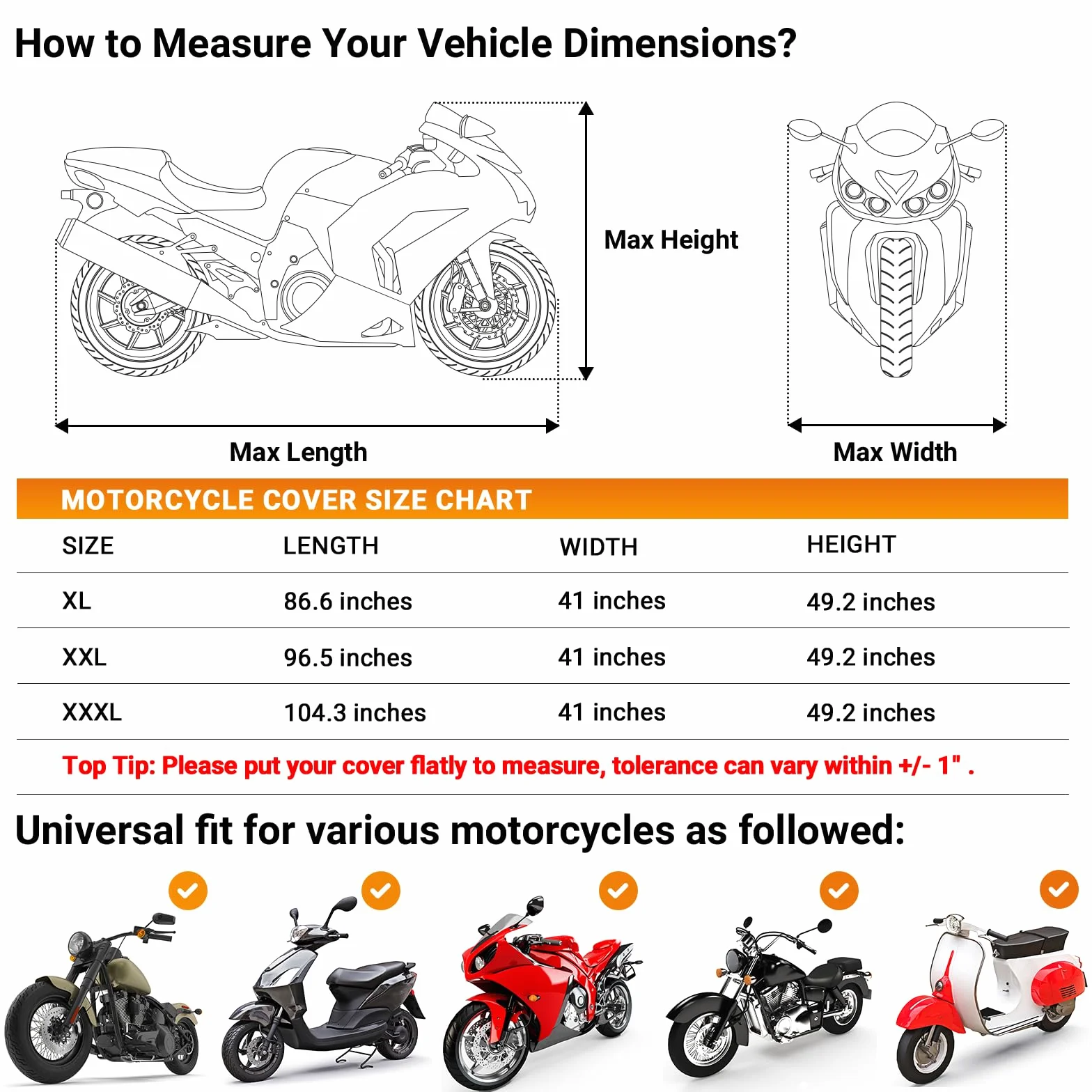 Favoto Pokrowiec na motocykl, wodoszczelny, na zewnątrz, na cały rok, z 2 odpornymi na wiatr klamrami, z otworem na zamek, 245 x 105 x 125 cm