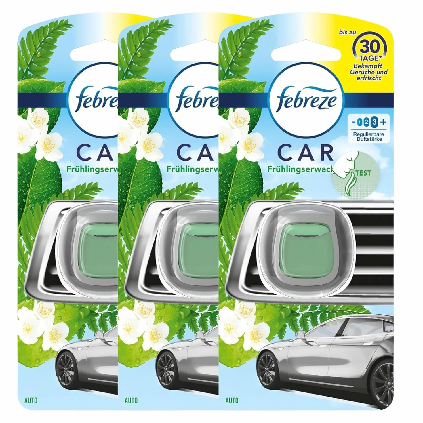 Febreze Car Odświeżacz powietrza na wiosnę po 2 ml usuwa zapachy w samochodzie, 3 sztuki