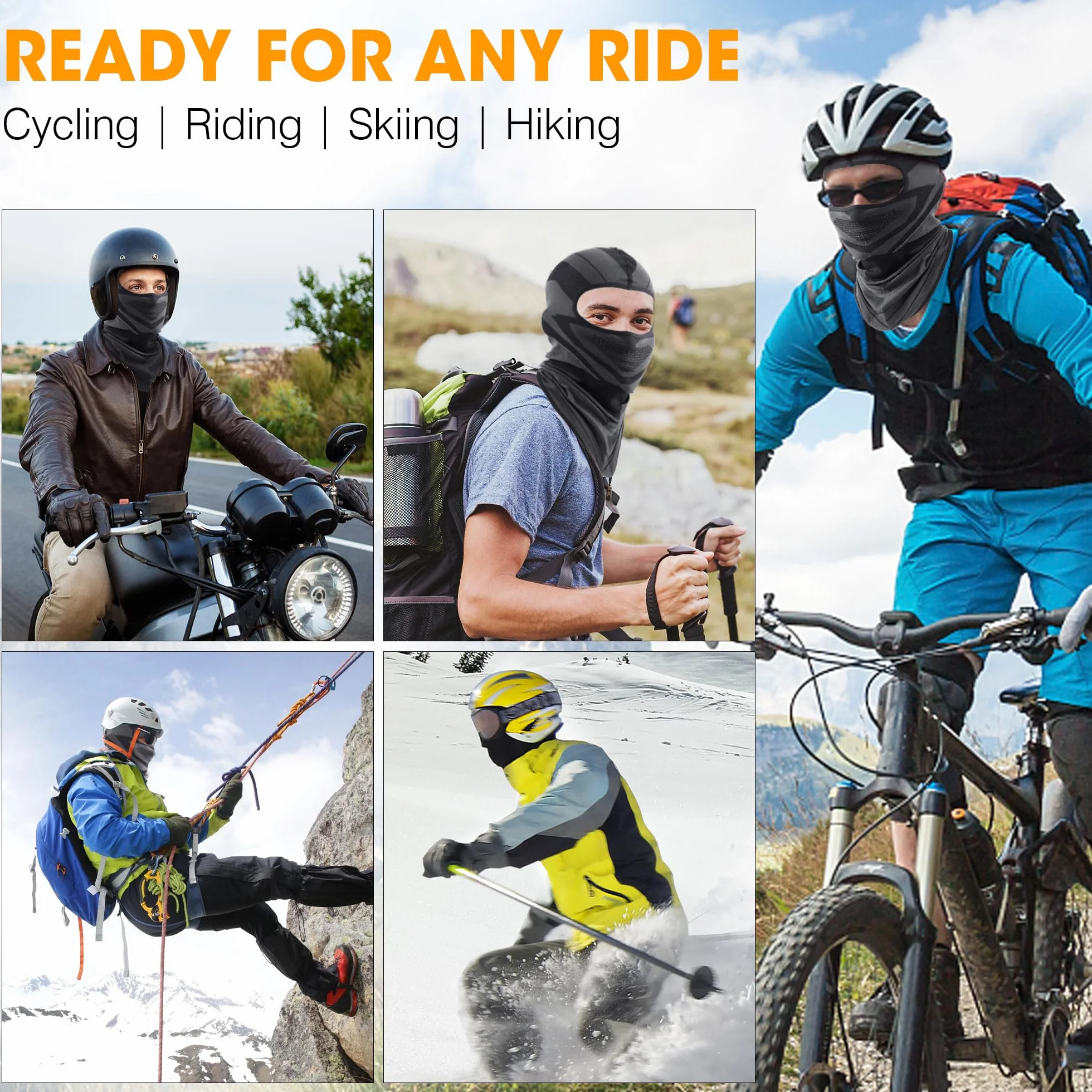 WTACTFUL Kominiarka motocyklowa na lato, oddychająca, pełnotwarzowa, maska motocyklowa, dla mężczyzn i kobiet, na zimę, rower, snowboard