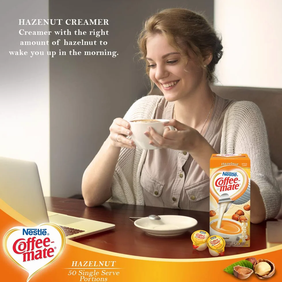 Coffee-mate krem do orzechów laskowych, 50 kremów, pudełko od Coffee-mate