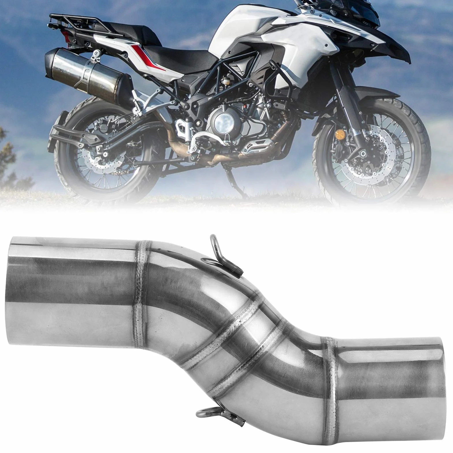 Yctze motocykl wydechowy środkowy łącznik rura ze stali nierdzewnej pasuje do Benelli TRK 502X 2018-2020 1 x środkowa rura wydechowa 2 x szekla sprężynowa