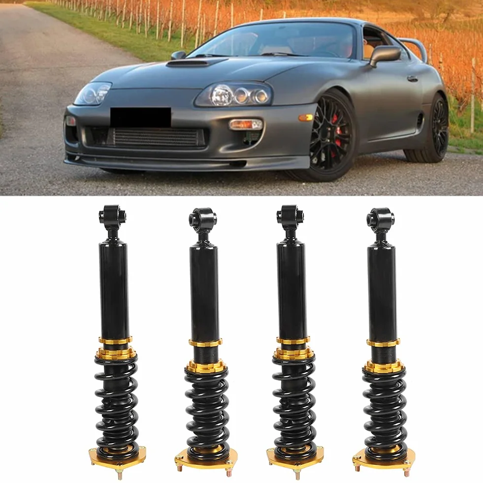 4 szt. Amortyzator Amortyzator Zestaw do Obniżania Zawieszenia Coilover Pasuje do Supra Base Hatchback 2D 3.0L 86-92 z regulacją Wysokości Regulowany Przód Tył w Zestawie a Jest to w Pełni
