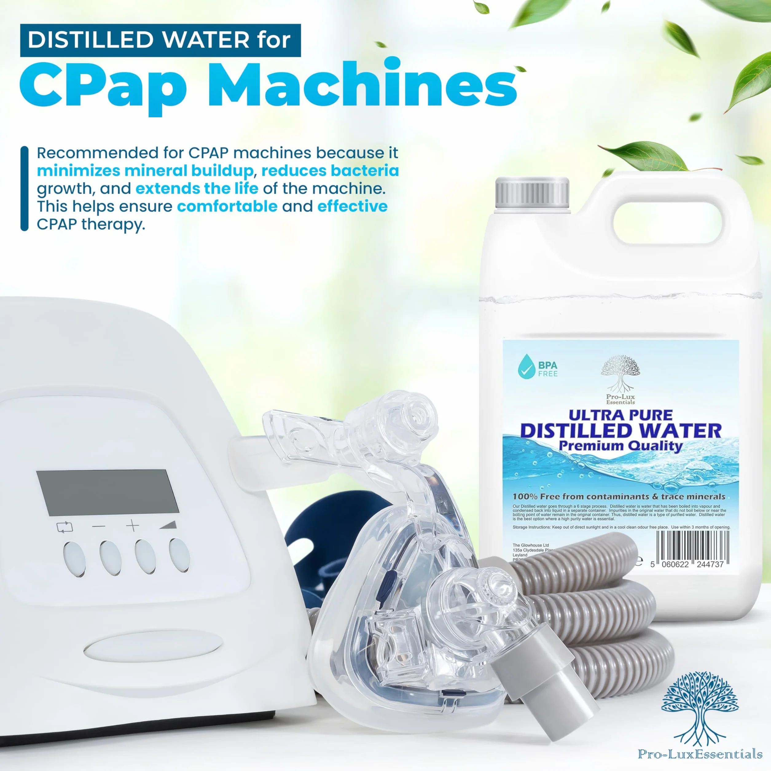 Woda destylowana w 100% czysta jakość premium – idealna do CPap, żelazek, nawilżaczy, czyszczenia, silników i innych – wyprodukowano w Wielkiej Brytanii (5 litrów)