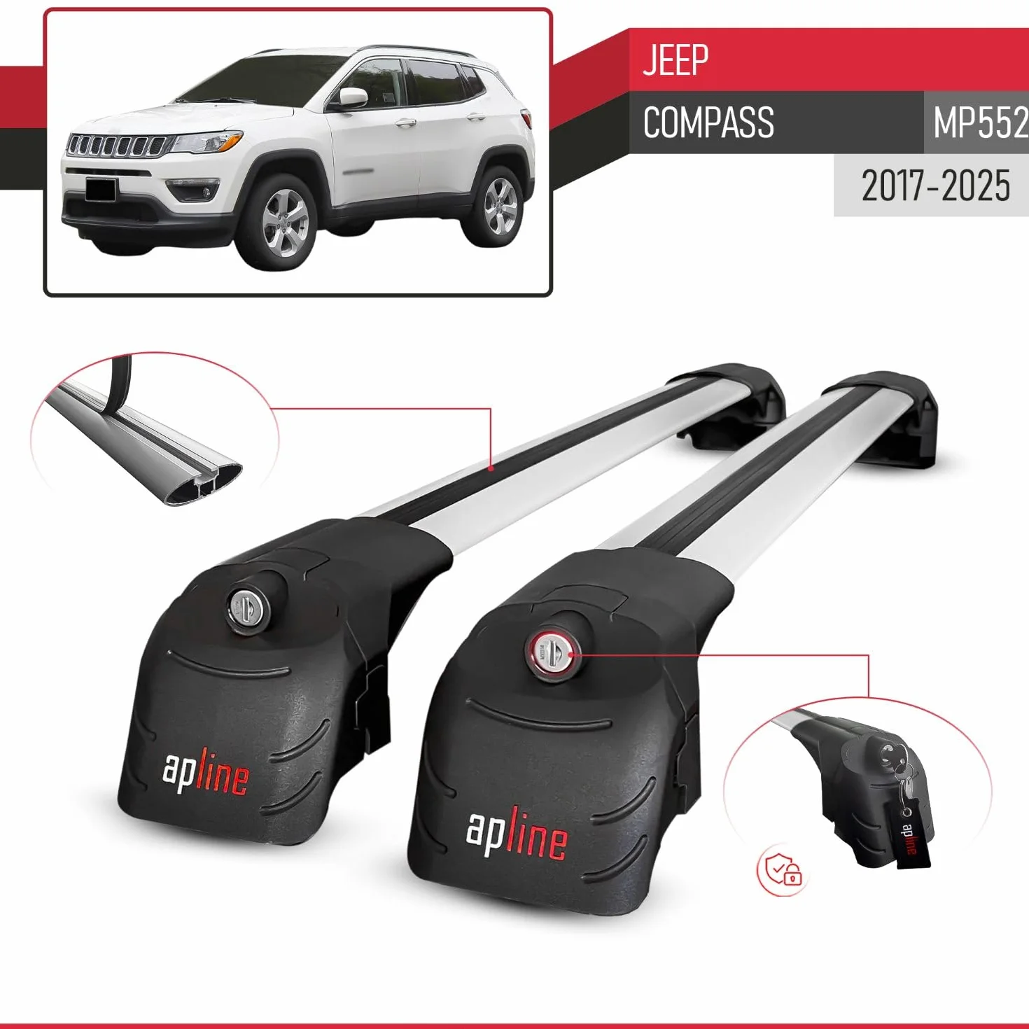 Kompatybilny z Jeep Compass (MP552) 2017-2025 ACE-2 Model Aluminiowe poprzeczki dachowe Szary 2 szt.