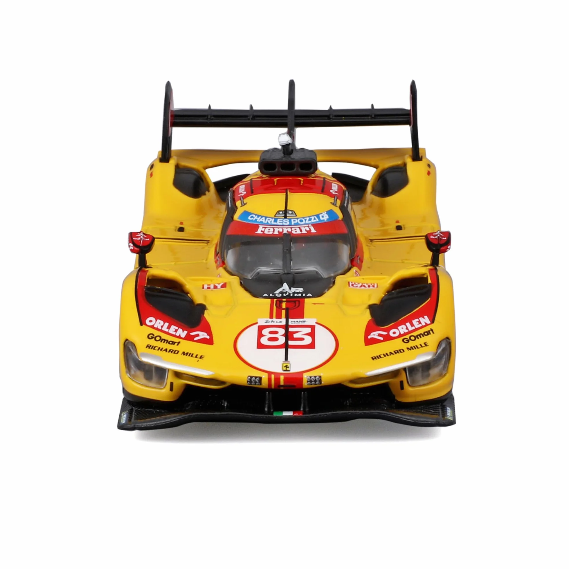 Bburago - Ferrari 499P 24H LMH Hypercar 2024#83, samochód diecast w skali 1:43, szczegółowa replika AF Corse dla Le Mans, oficjalna licencja Ferrari, zalecany wiek 14+ lat