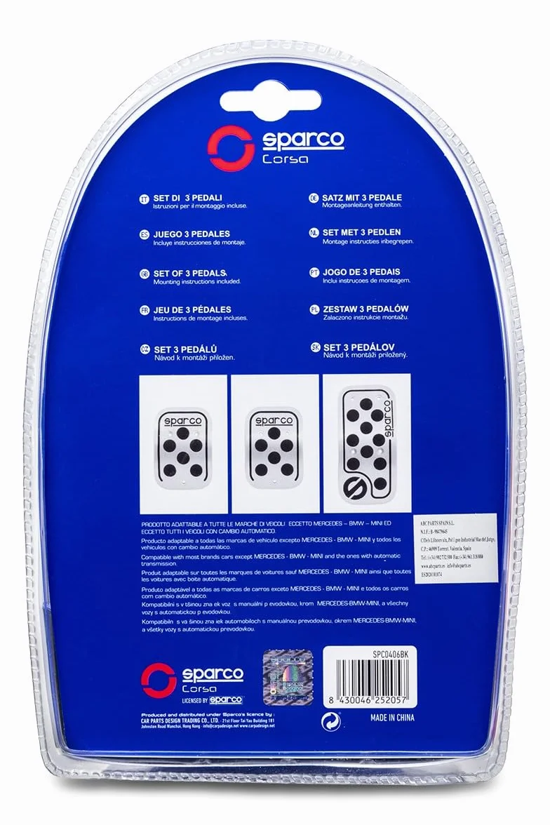 SPARCO SPC0406BK Zestaw okładzin pedałów z instrukcją montażu