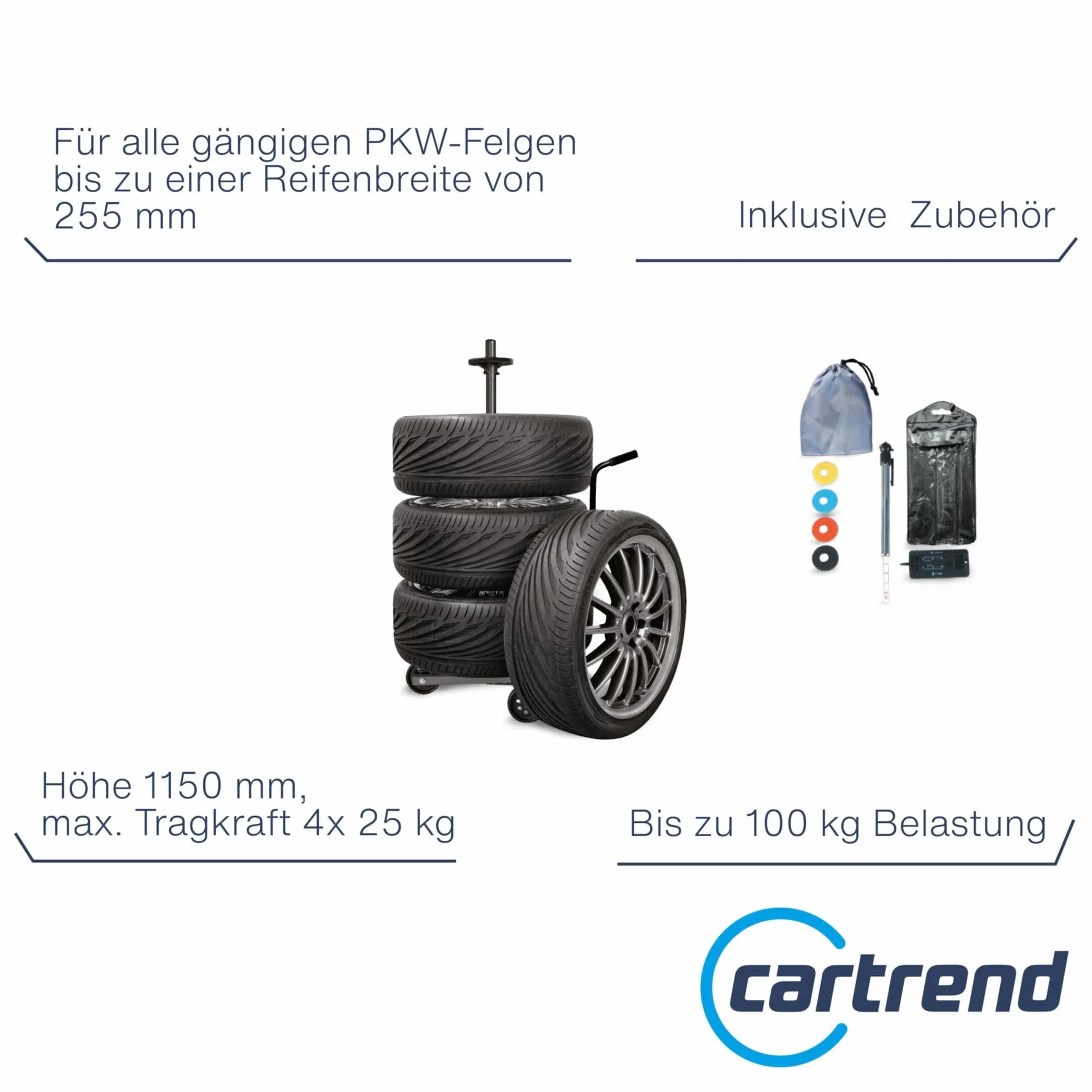 Cartrend 10441 Wózek na Opony Samochodowe, Czarny, 64.5 x 23 x 19.5 cm