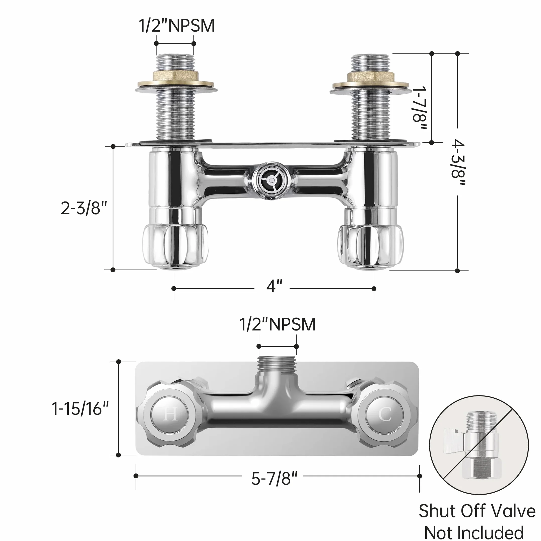 KES Całkowicie metalowy kran prysznicowy do kampera, 10 cm, zamiennik zaworu do kampera z pokrętłem ciepłej/zimnej, do kampera, przyczepy podróżnej, kampera, chromu, LG6105B-CH