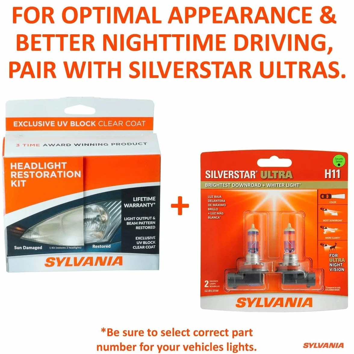 Sylvania Headlight Restoration Kit - 6 Pack - Restore Sun Damaged Headlights with Exclusive UV Block Clear Coat, Light Output and Beam Pattern Restored, Long Lasting Protection