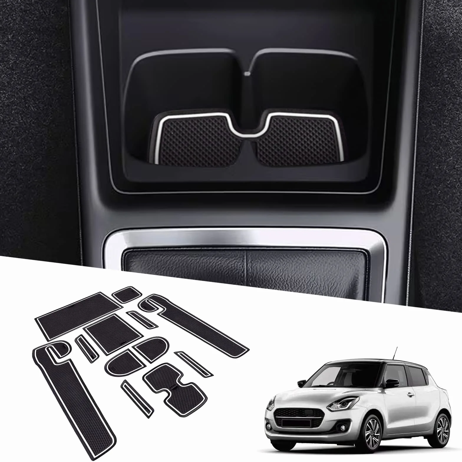 BIXUAN Swift 6 2024 kompatybilne z Maruti Suzuki Swift 6 Gene 2017-2023, 2024, 2025, maty antypoślizgowe, do konsoli środkowej, podłokietników, maty gumowe, uchwyt na napoje, mata antypoślizgowa pod
