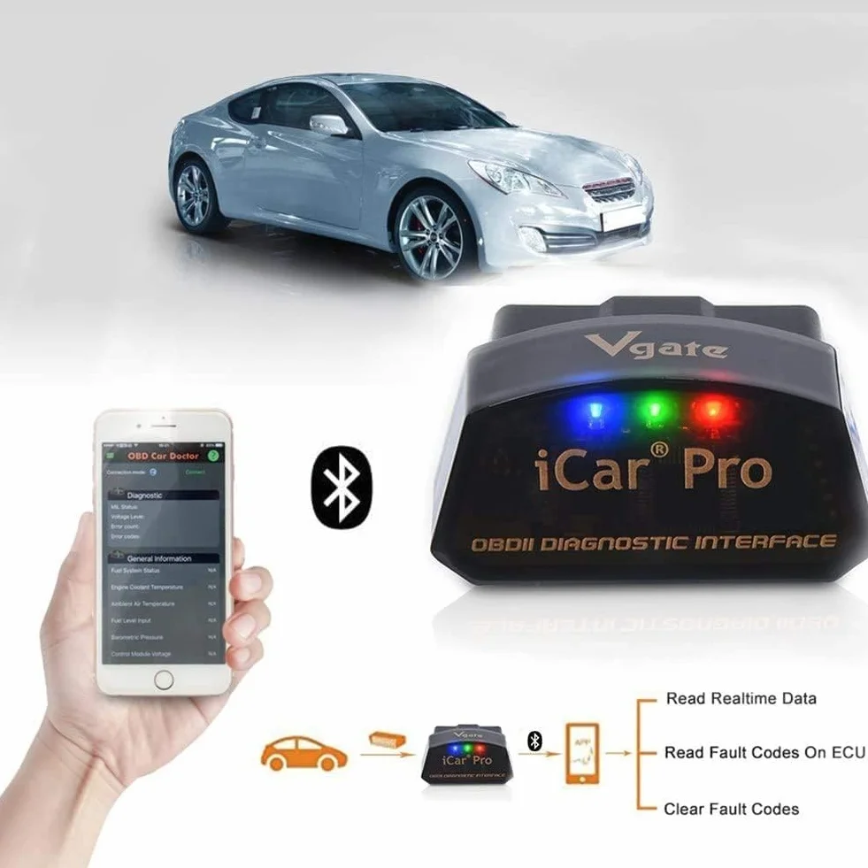 Vgate iCar Pro BLE 4.0 Narzędzie diagnostyczne OBD2 Czytnik kodów usterek OBDII Kompatybilny adapter samochodowy Check Engine Light dla iOS, Android i Windows