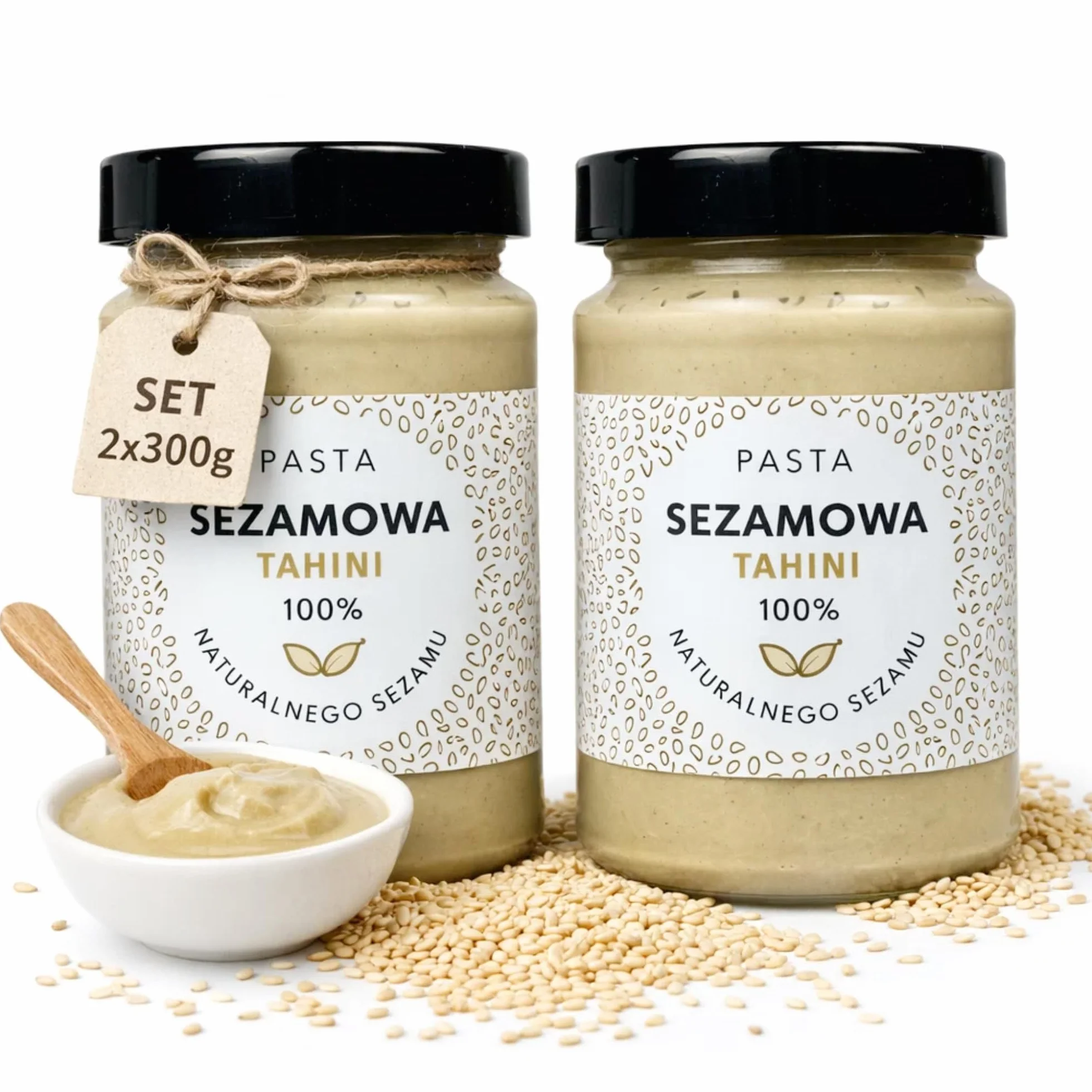Tahini pasta sezamowa 100% prażonego sezamu bez dodatków kremowa 2 × 300 g
