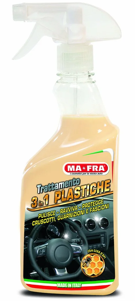 Ma-Fra, czyszczenie tworzyw sztucznych 3 w 1, oczyszcza, ożywia i chroni wewnętrzne części samochodu, tworząc barierę anty-UV, format 500ml