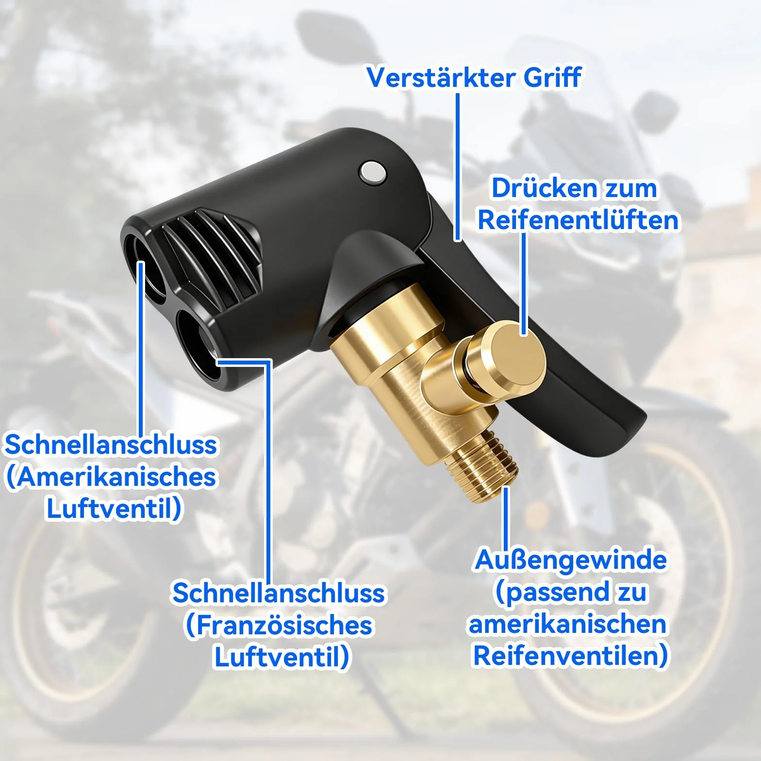 Adapter do wentylu francuskiego mosiężny 2 sztuki z wężem do pompowania opon rower motocykl samochód ciężarówka czarny