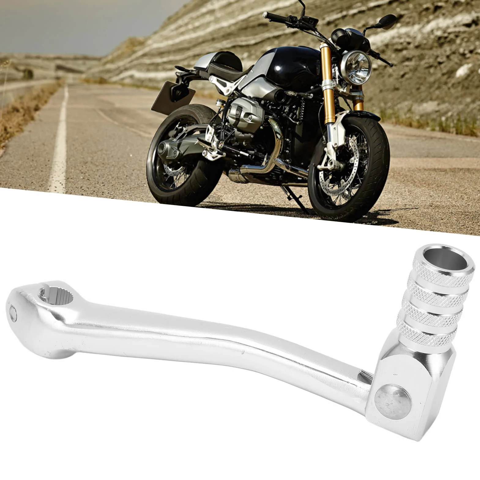 Qiilu Rozrusznik Motocykl Kick Starter Dźwignia Pedał Kick Starter Dirt Bike Wrażliwe CNC Aluminium Uniwersalne Akcesoria Motocyklowe(Srebro)