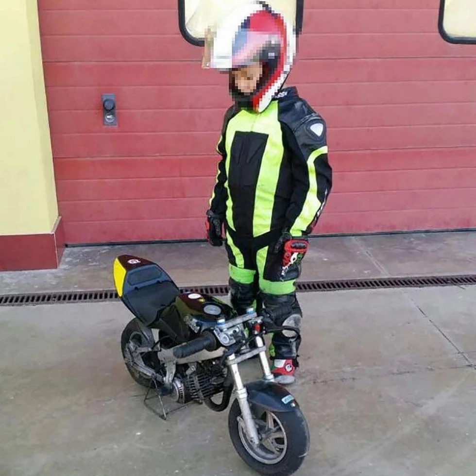 BI ESSE Kombinezon mini motocyklowy dziecięcy ze skóry i Cordury, profesjonalny, z zabezpieczeniami CE, czarno-jaskrawożółty, 3XS (4–5 lat)