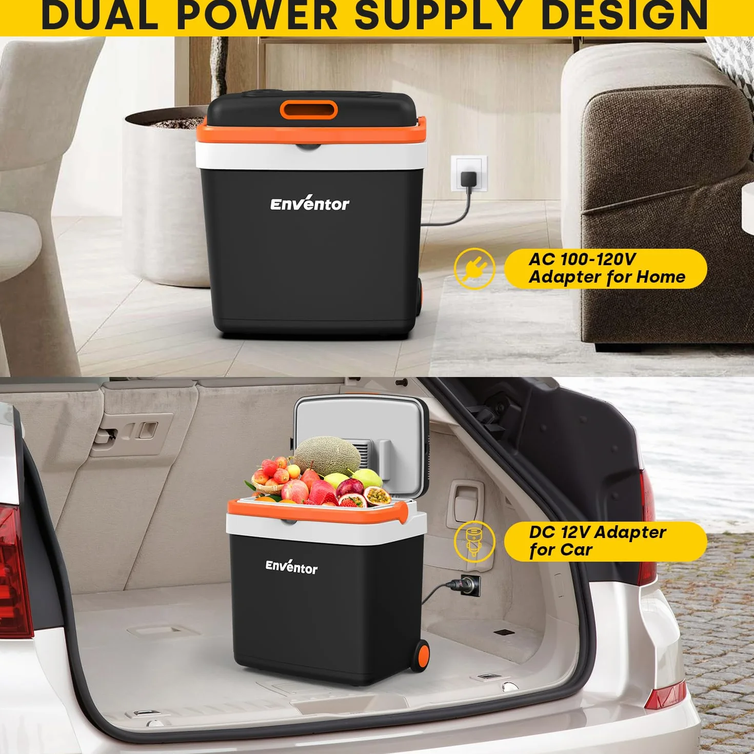 Enventor Lodówka turystyczna 33 L 12V 230V tryb ECO z kółkami i rączką