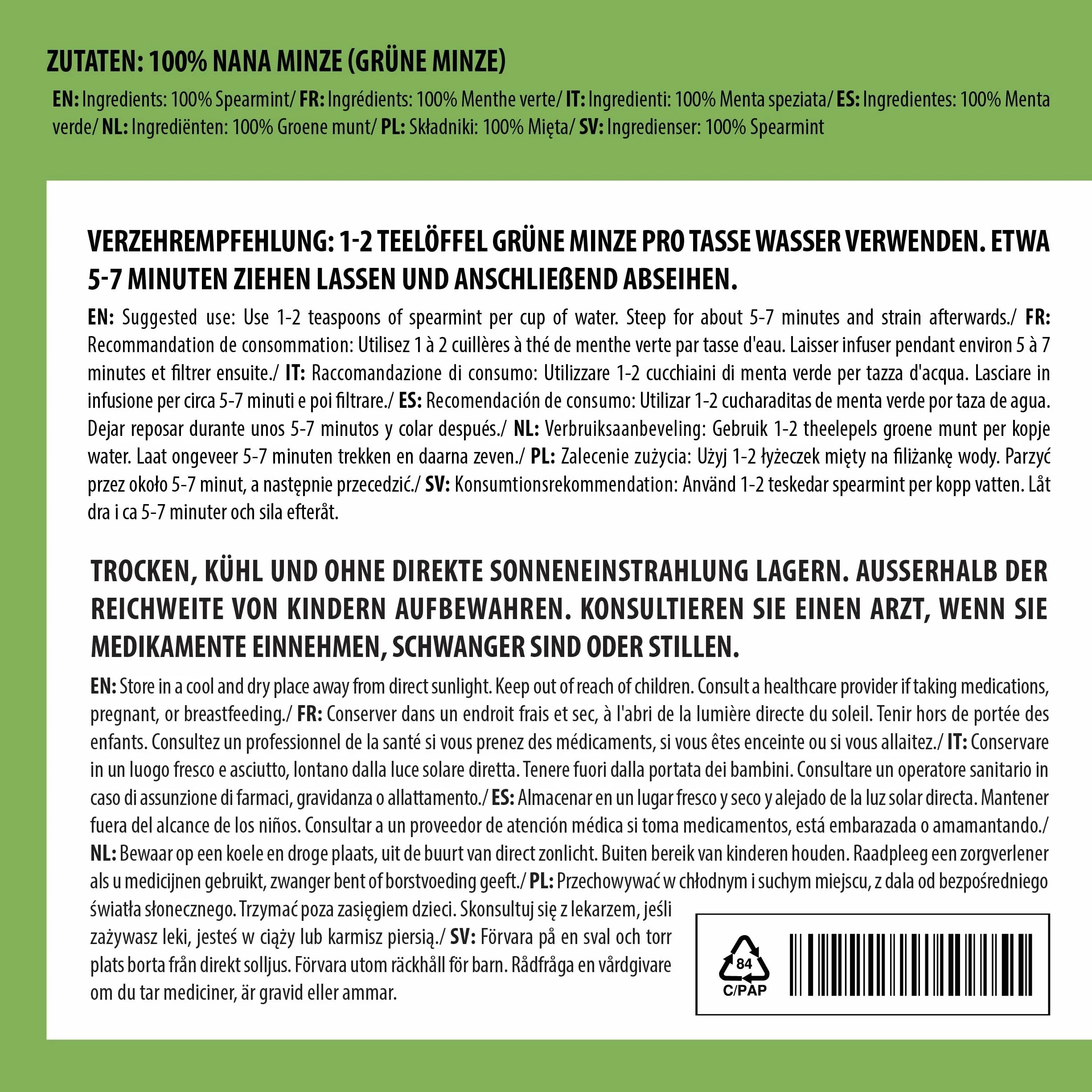 Alpi Nature Herbata Nana 250g, suszona i pokrojona mięta Nana, marokańska herbata miętowa liściasta