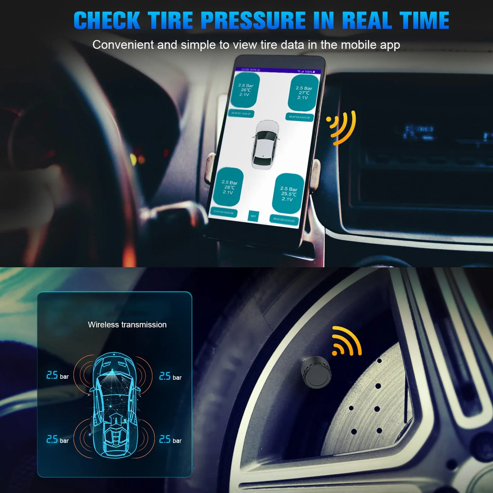 Monitor CiśNienia w Oponach, System Monitorowania CiśNienia w Oponach TPMS 4 Czujniki ZewnęTrzne WyśWietlacz Temperatury w Czasie Rzeczywistym CiśNienie 0 do 100PSI dla Przyczepy RV Samochodu