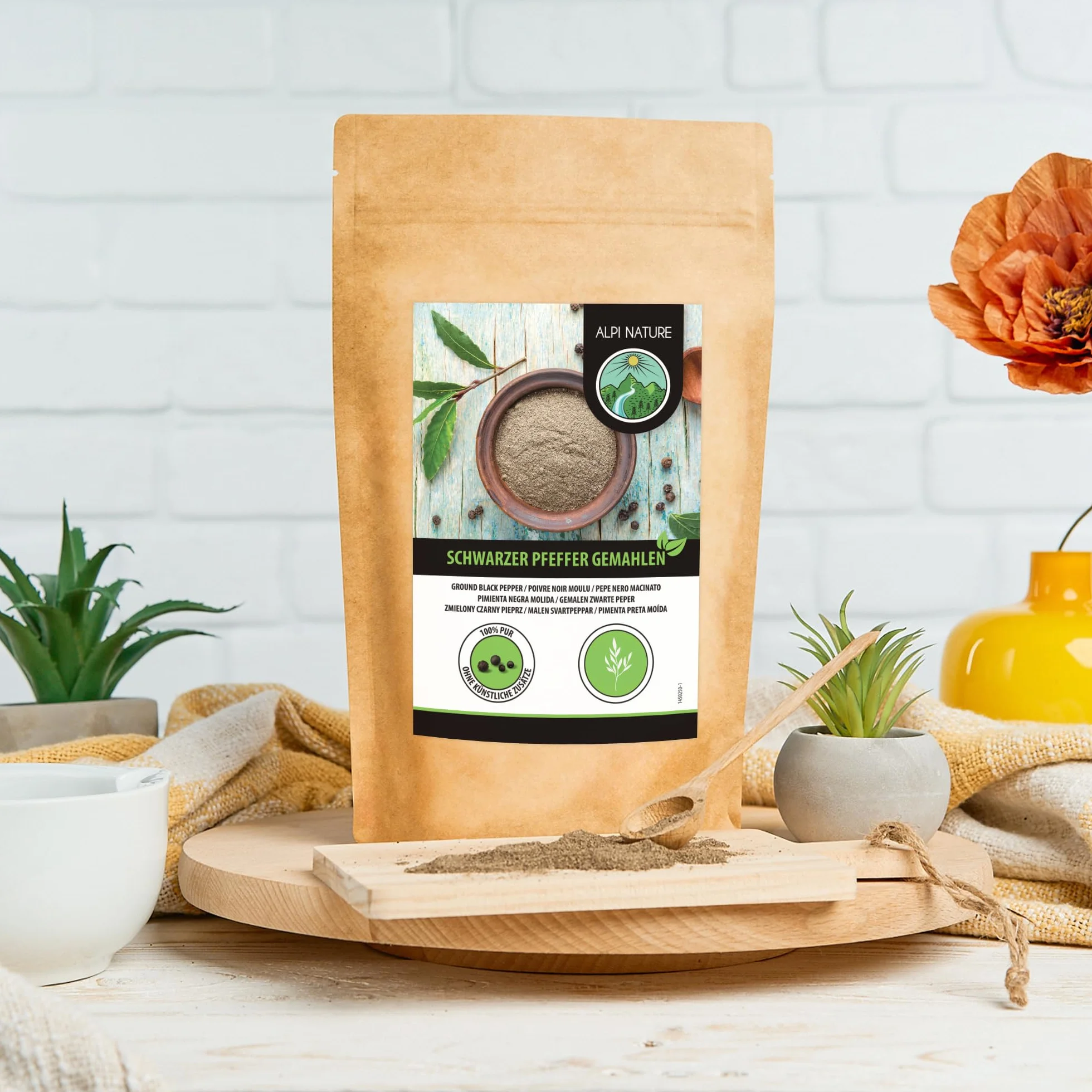 Alpi Nature Mielony Czarny Pieprz 250g, Mielone Ziarna Pieprzu, Proszek z Czarnego Pieprzu do Gotowania
