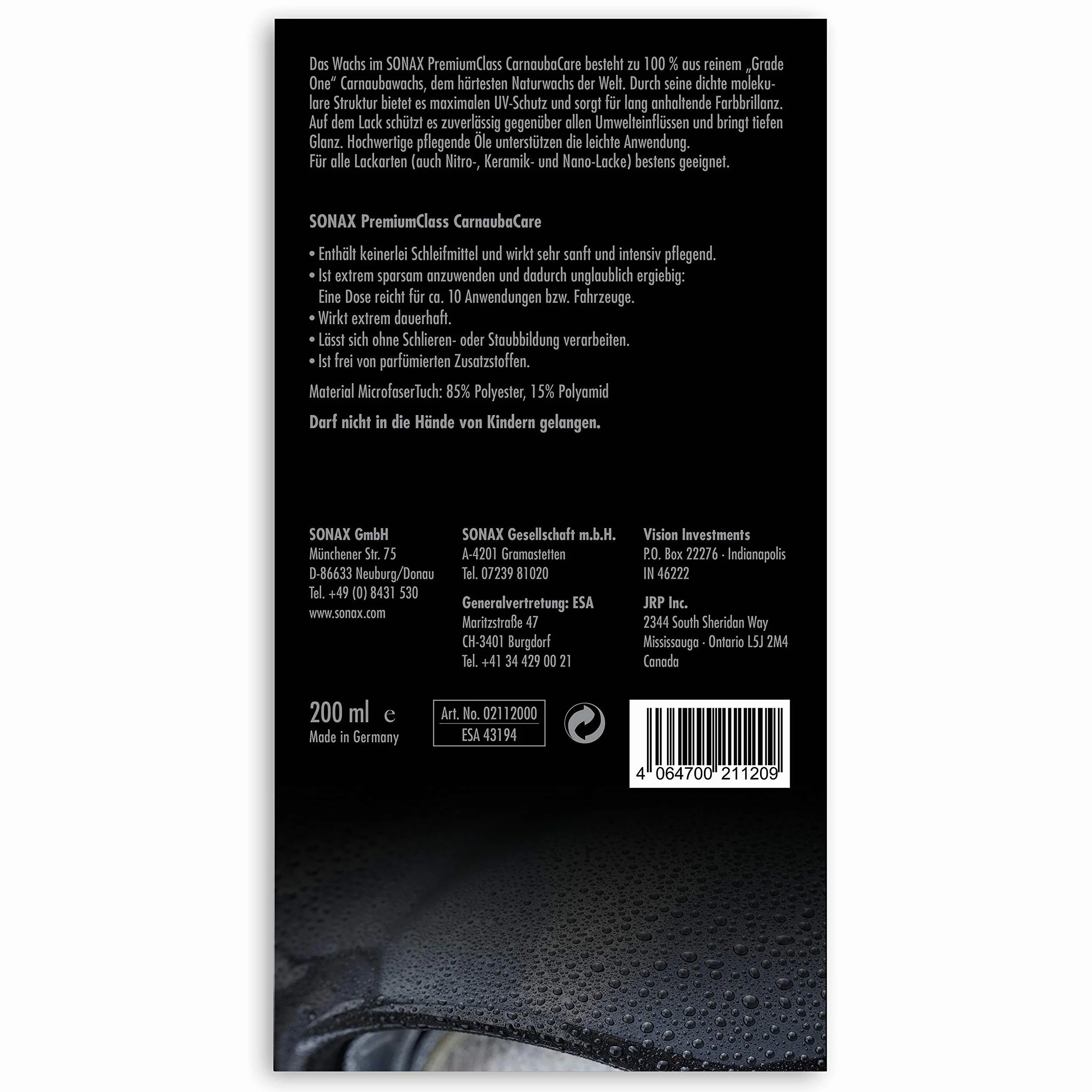 SONAX 02112000 Premium Class CarnaubaCare, zestaw składający się z twardego wosku 200 ml, 2 gąbki do aplikacji, ściereczki z mikrofibry