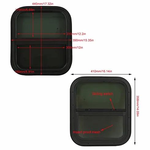 Okno RV, 440 Mm H 390 Mm W RV Przesuwne Okna Przyciemniane Szkło Hartowane Wodoodporne do Przyczepy Kemowej