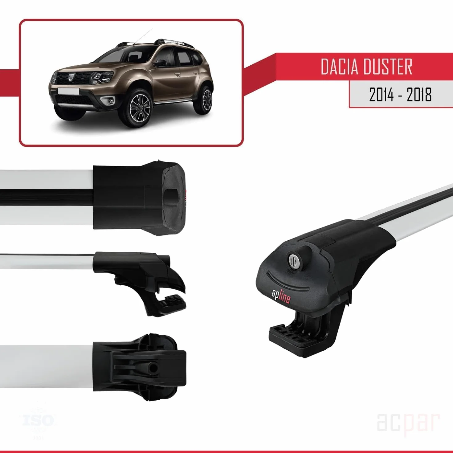 ACE-1 Aluminiowe poprzeczki dachowe do Dacia Duster Post-Facelift 2014-2017 Szary 2 szt.