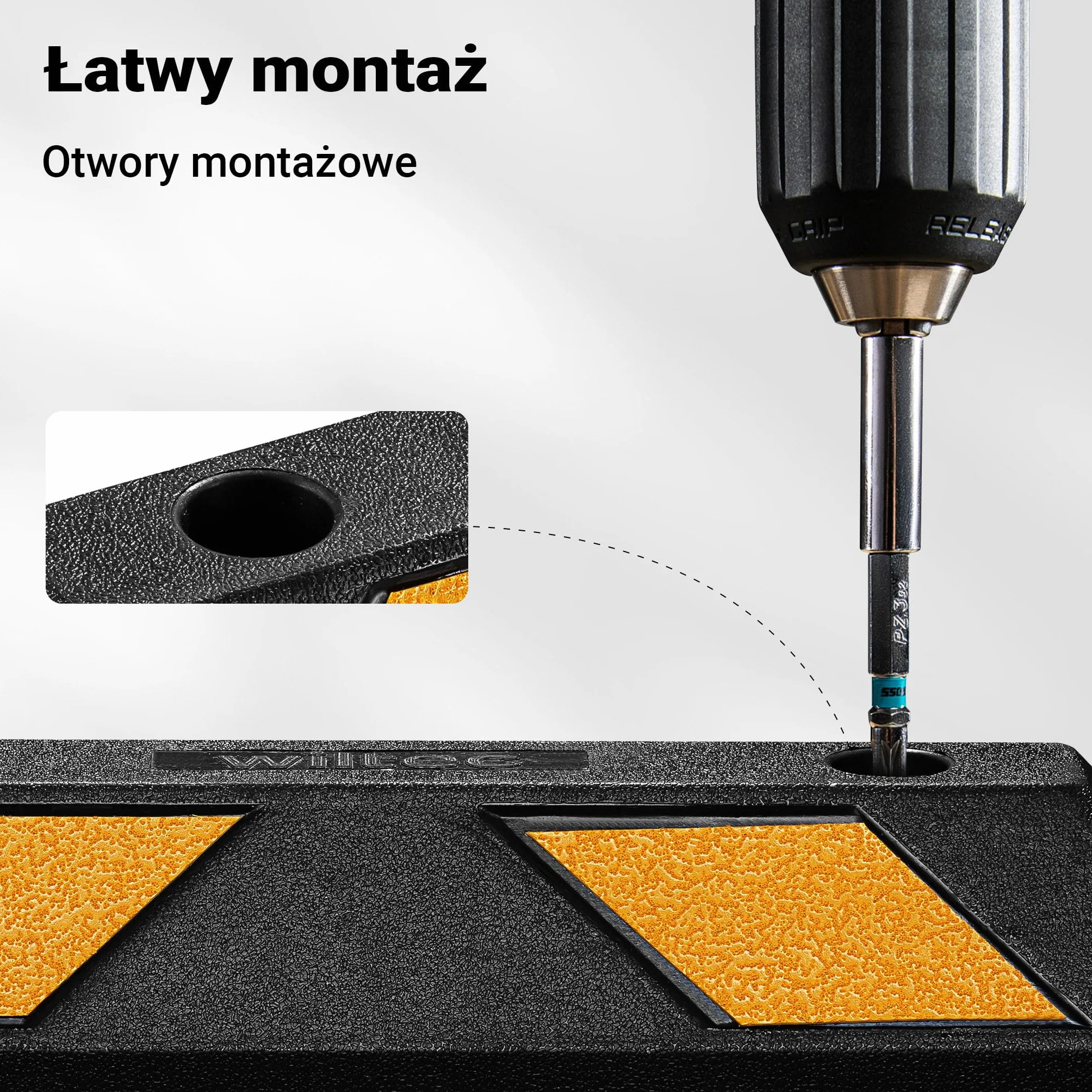 Wiltec Ogranicznik parkingowy 2 szt. 55 x 15 x 10 cm czarny z żółtą taśmą odblaskową, odbojnik gumowy do garażu i parkingu