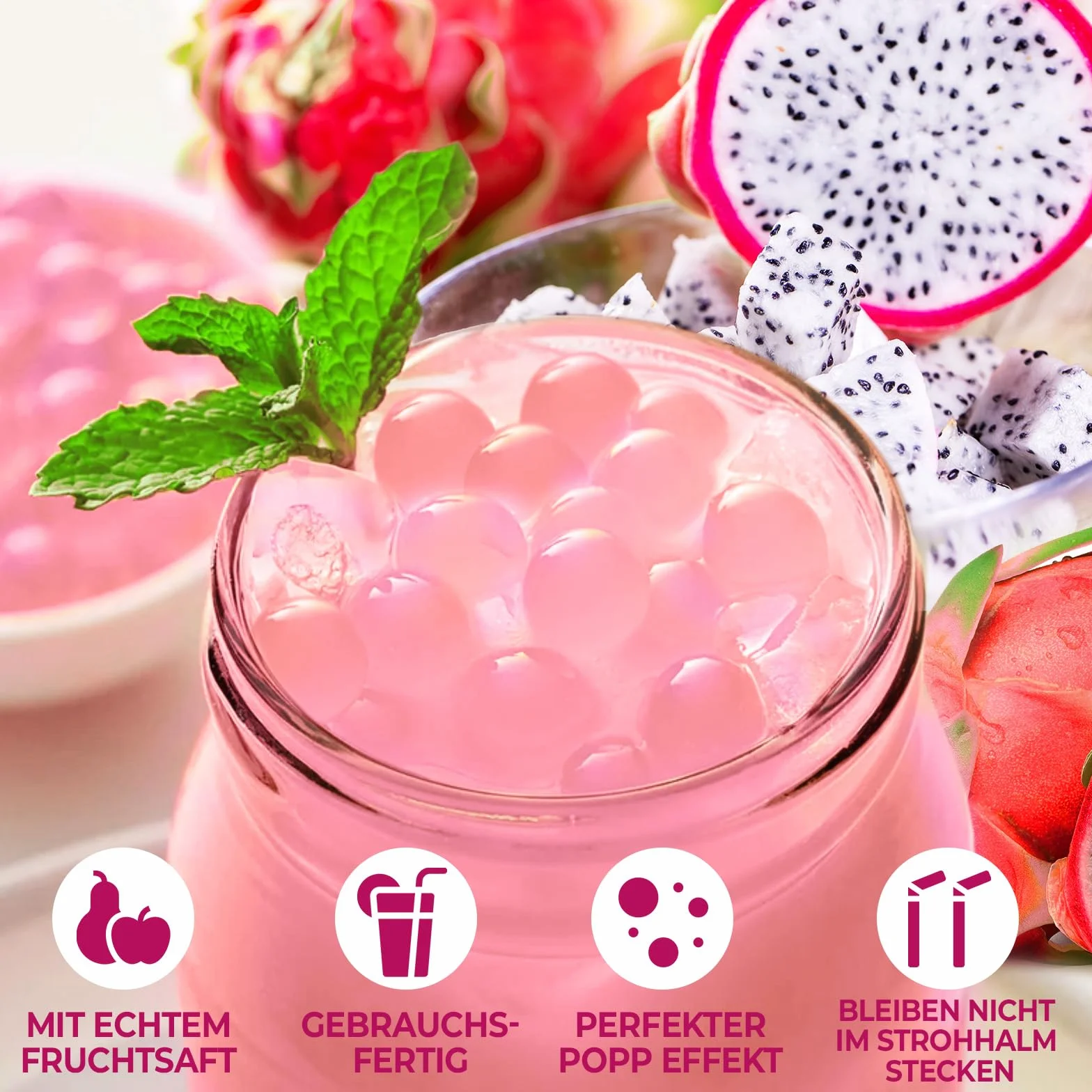 Bubble Tea Pearls DRAGON FRUIT 490 GRAMS, Boba Pearls Dragonfruit Boba Fruit Pearls wegańskie, bezglutenowe i więcej zawartości