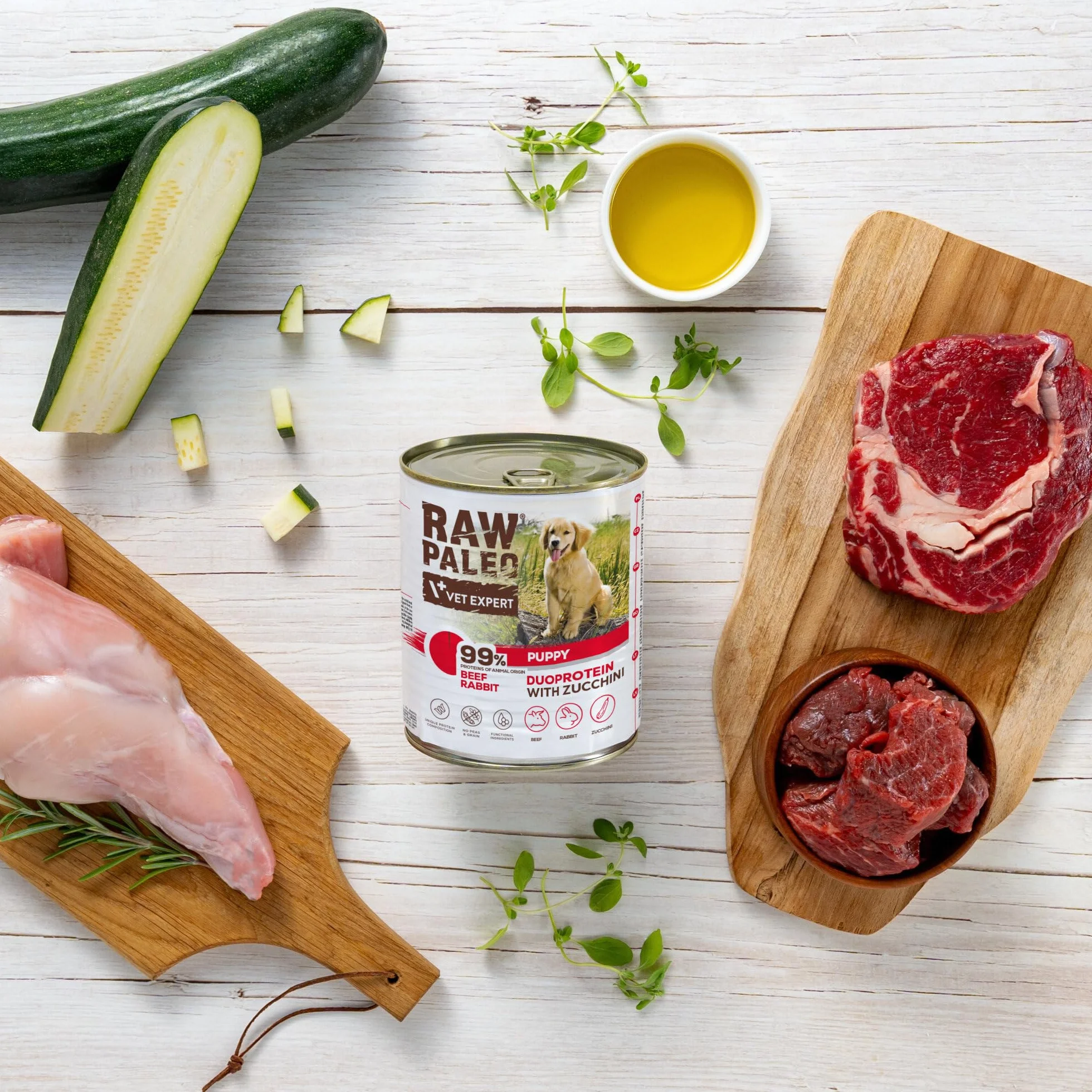 RAW PALEO BEEF&RABBIT PUPPY CAN - mokra karma dla szczeniąt duoproteina wołowina z królikiem puszka 400g