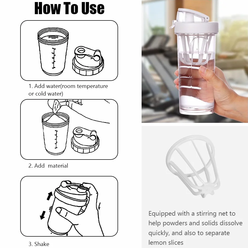 Protein Shaker 500 ml Blender Bottle with Scale White